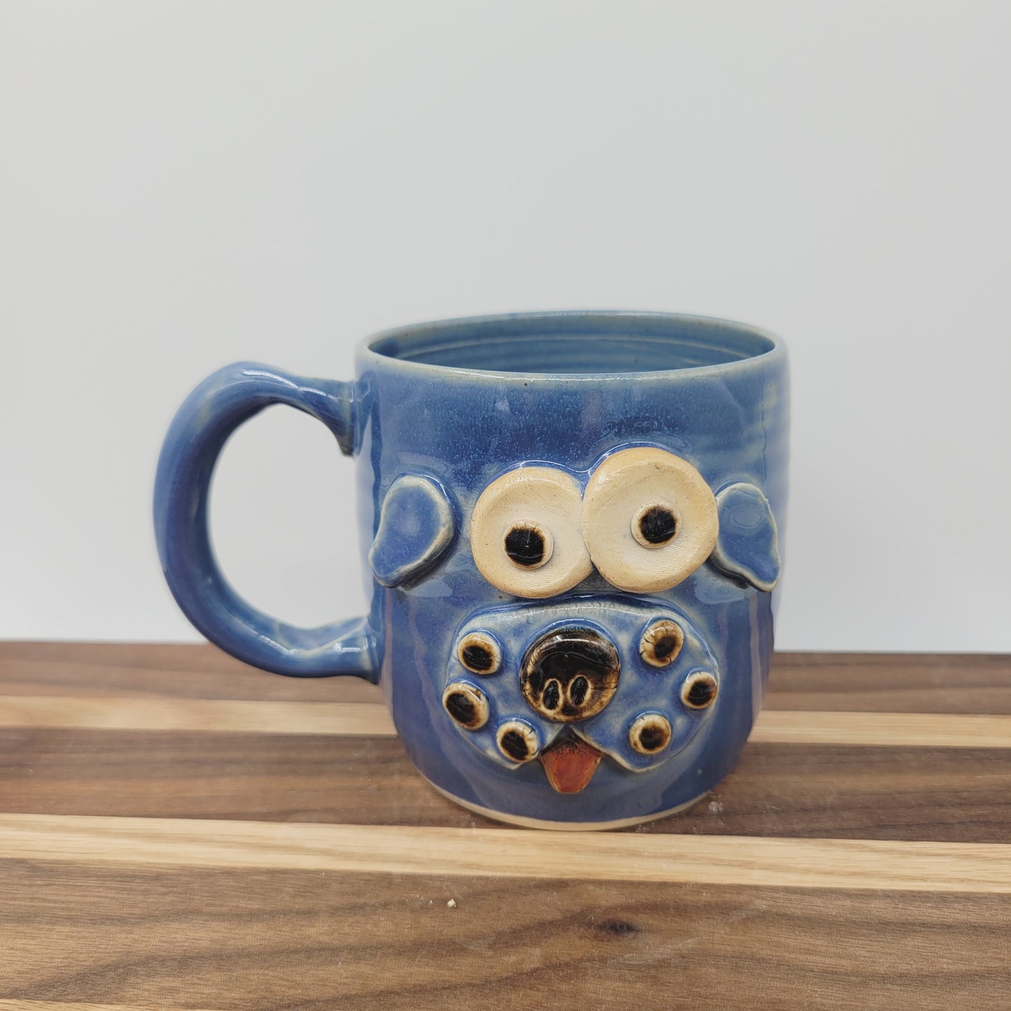 Funny Dog Lover Coffee Cup | Puppy Face Mug | Nelson Studio Ug Chug | Stoneware Ceramic Pottery | Blue