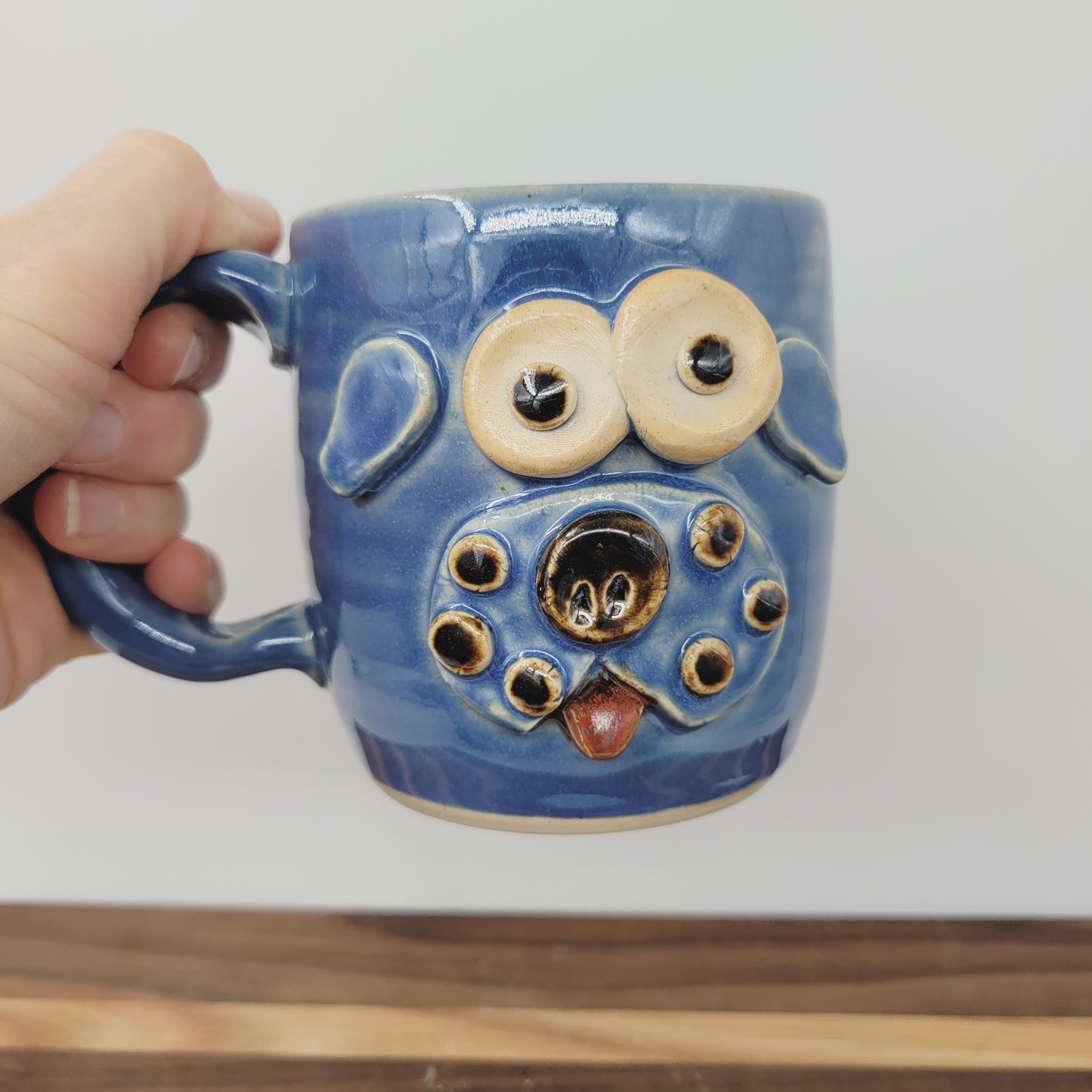 Funny Dog Lover Coffee Cup | Puppy Face Mug | Nelson Studio Ug Chug | Stoneware Ceramic Pottery | Blue