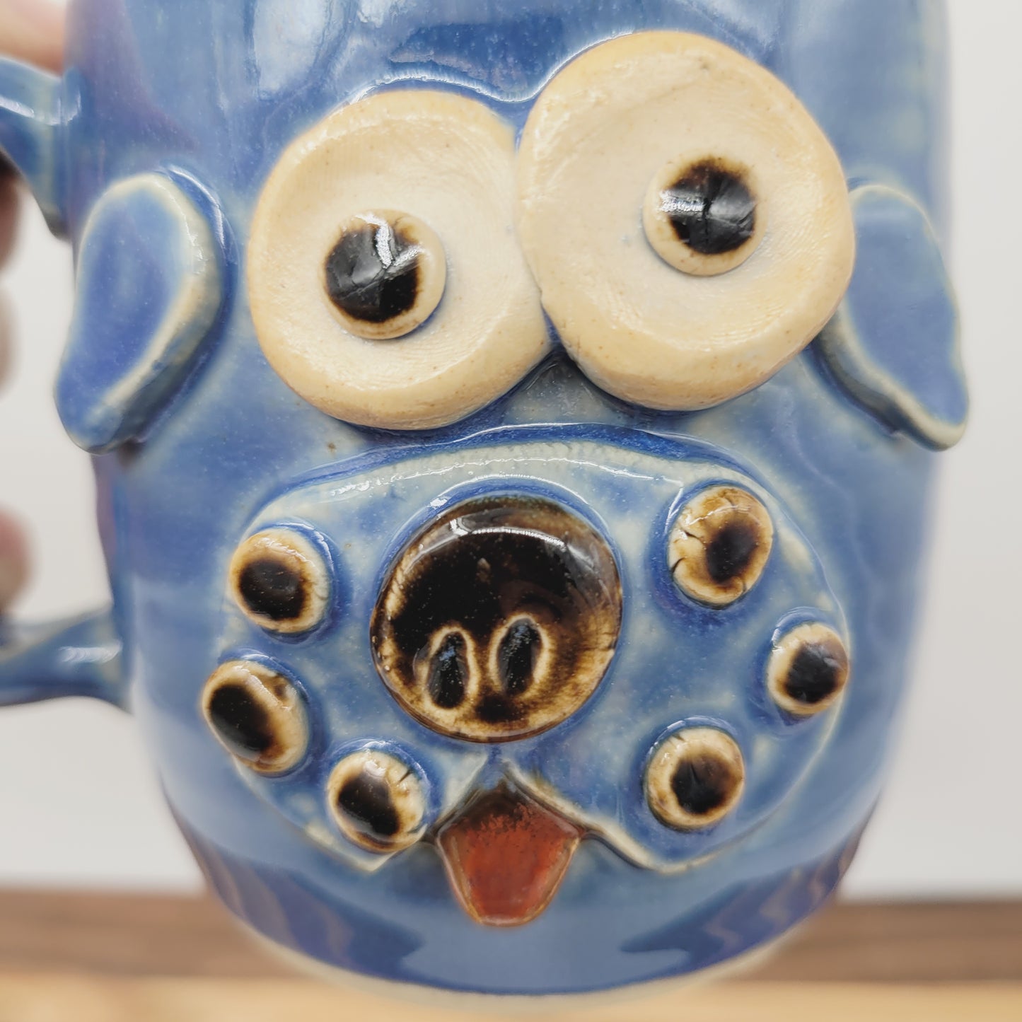 Funny Dog Lover Coffee Cup | Puppy Face Mug | Nelson Studio Ug Chug | Stoneware Ceramic Pottery | Blue