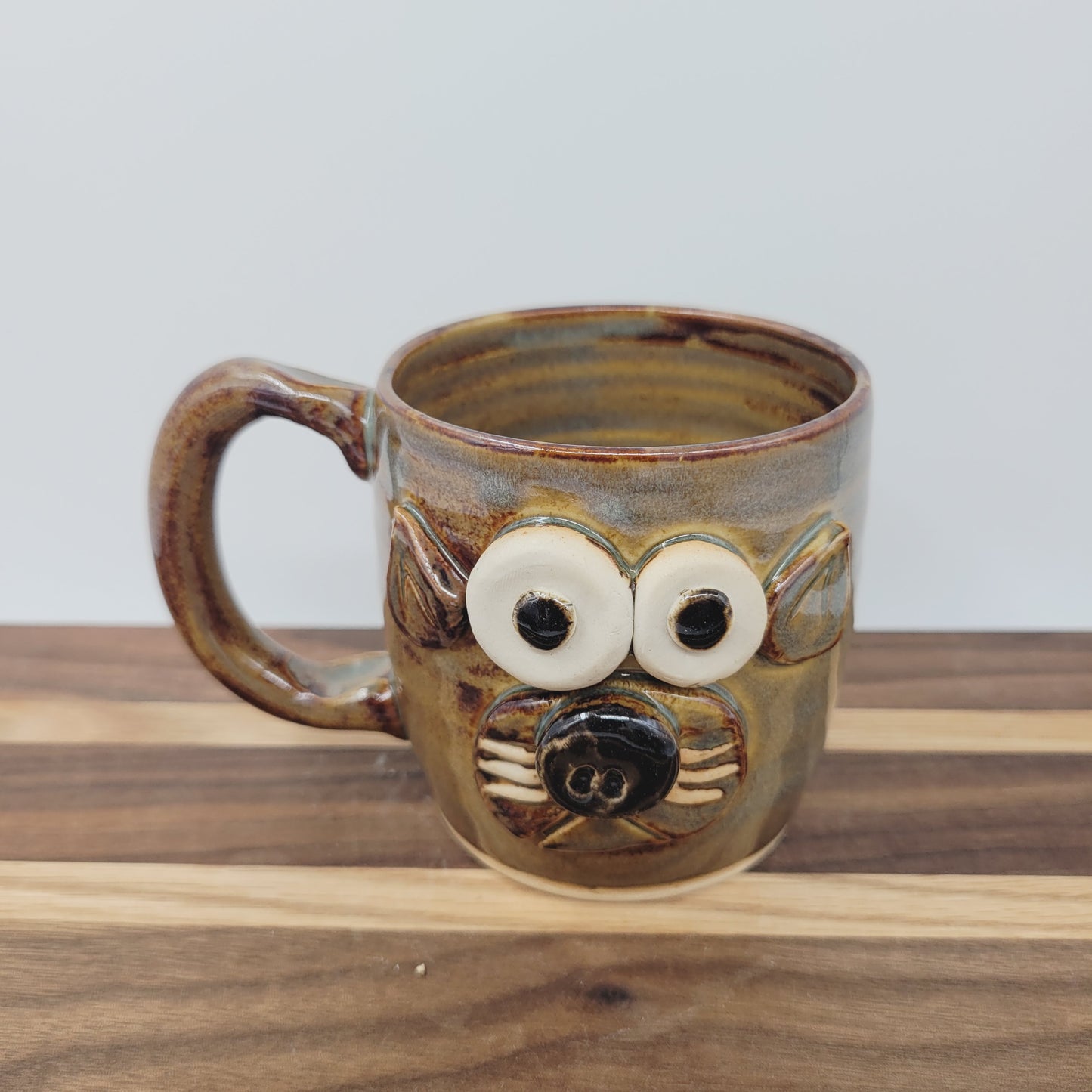 Cat Coffee Cup | Kitty Face Mug | Nelson Studio Ug Chug | Caramel Brown | Stoneware Pottery
