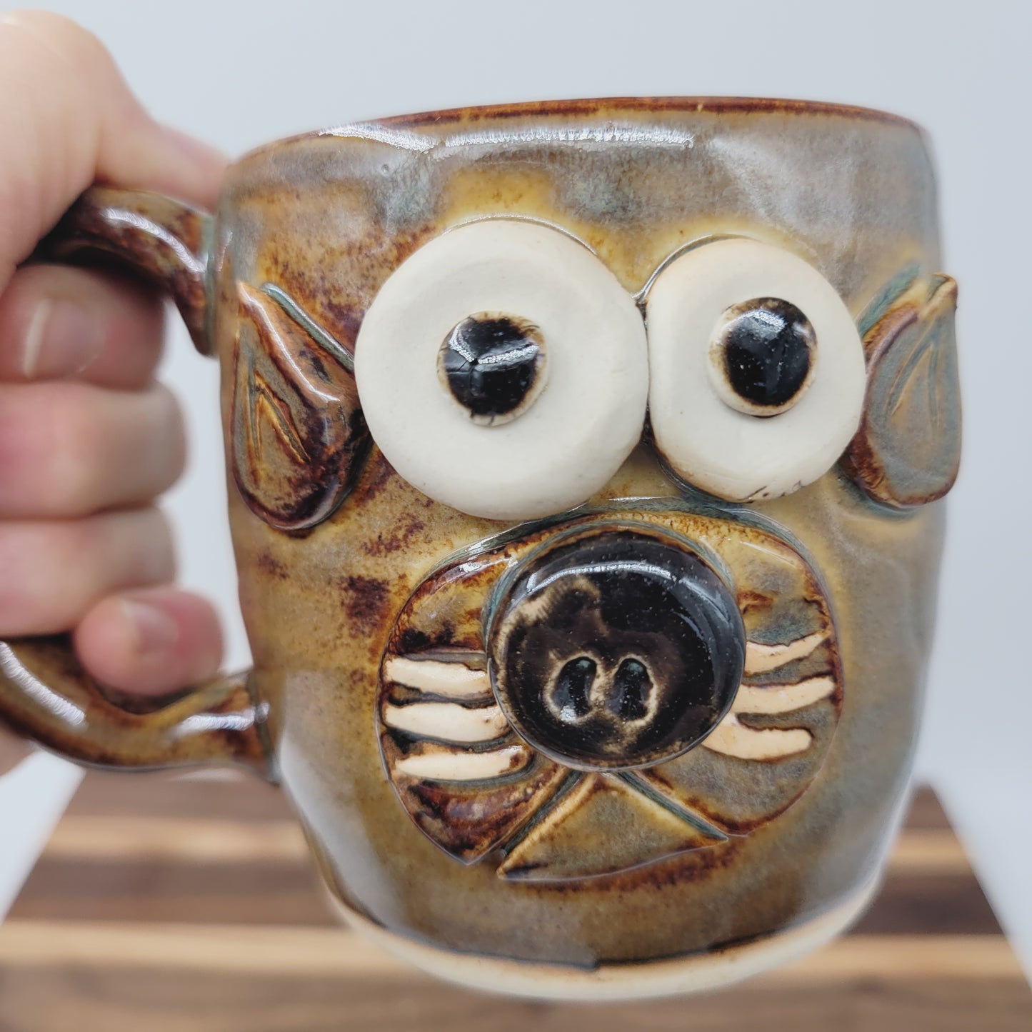 Cat Coffee Cup | Kitty Face Mug | Nelson Studio Ug Chug | Caramel Brown | Stoneware Pottery