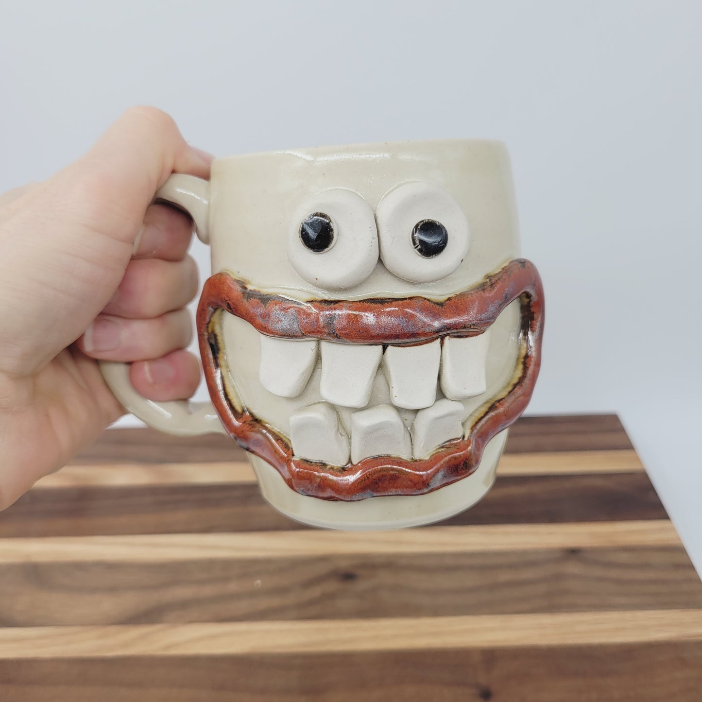Funny Coffee Cup | Handmade Pottery Face Mug | Getting Older Man Gift | Ceramic Stoneware | 16 Ounces Large | Cream