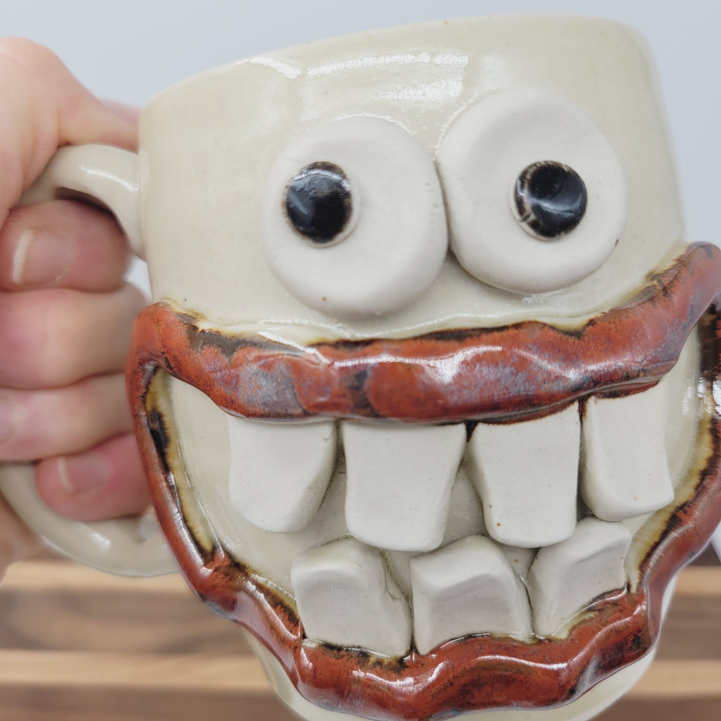 Funny Coffee Cup | Handmade Pottery Face Mug | Getting Older Man Gift | Ceramic Stoneware | 16 Ounces Large | Cream