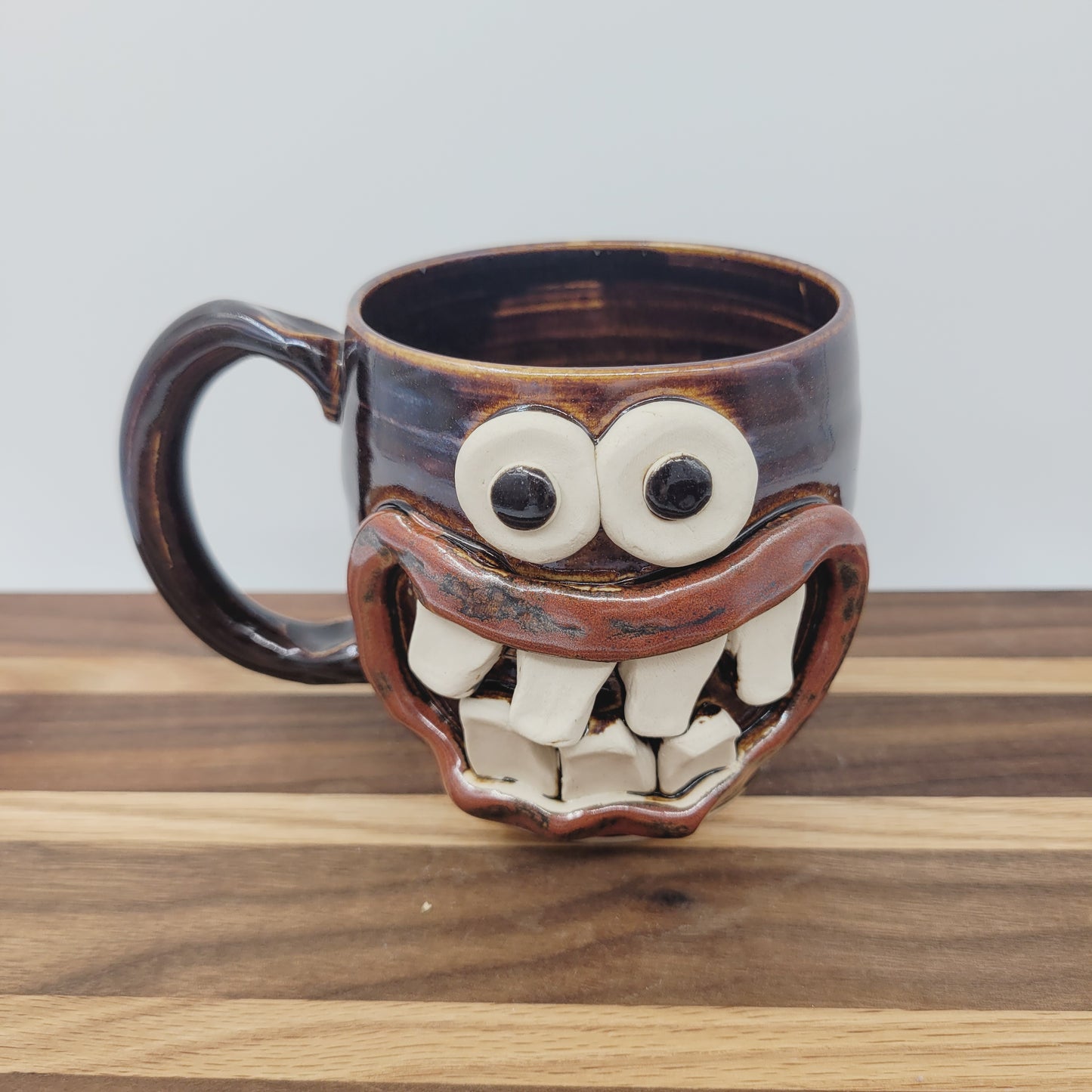 Taco Lover Coffee Cup | Handmade Pottery Face Mug | Funny Man Gift | Ceramic Stoneware | 16 Ounces Large | Chocolate