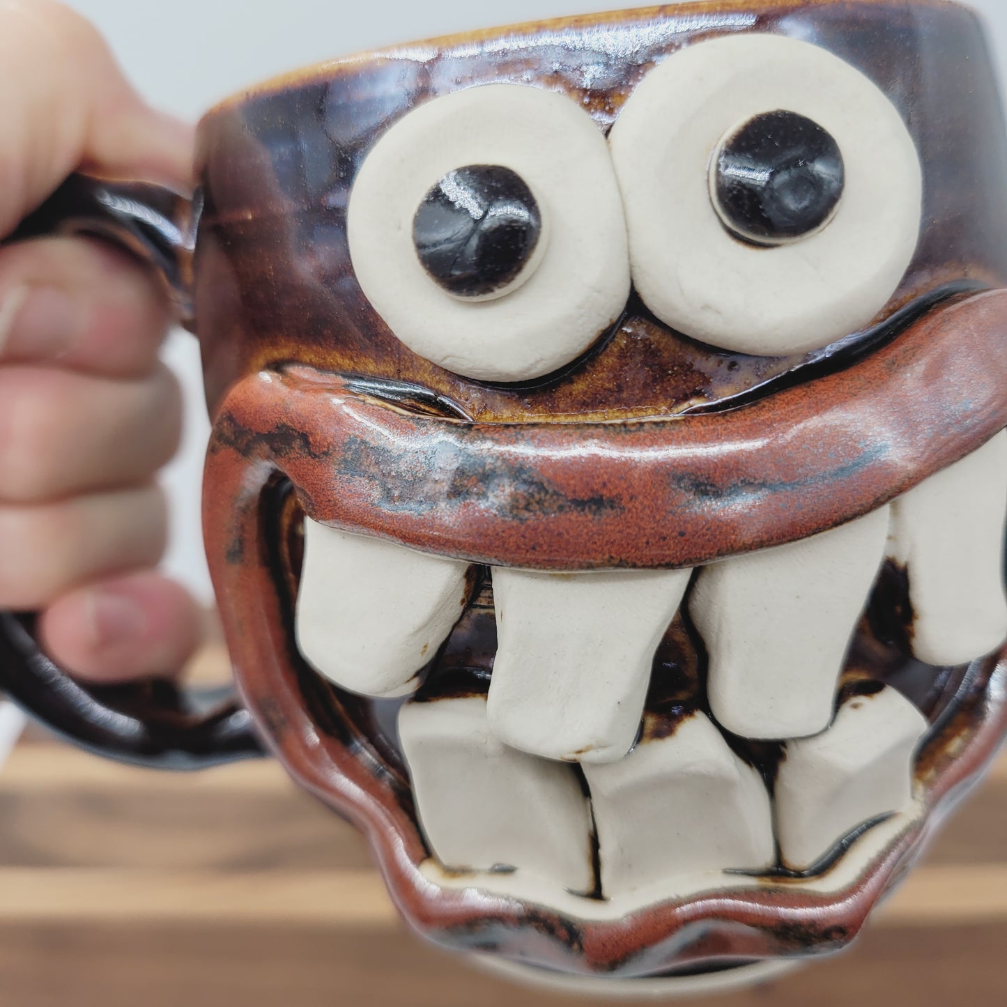 Taco Lover Coffee Cup | Handmade Pottery Face Mug | Funny Man Gift | Ceramic Stoneware | 16 Ounces Large | Chocolate