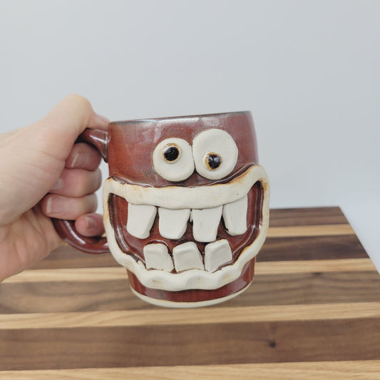 UG CHUG Face Mug | Stoneware Pottery Coffee Cup | Large | Rustic Red Brown