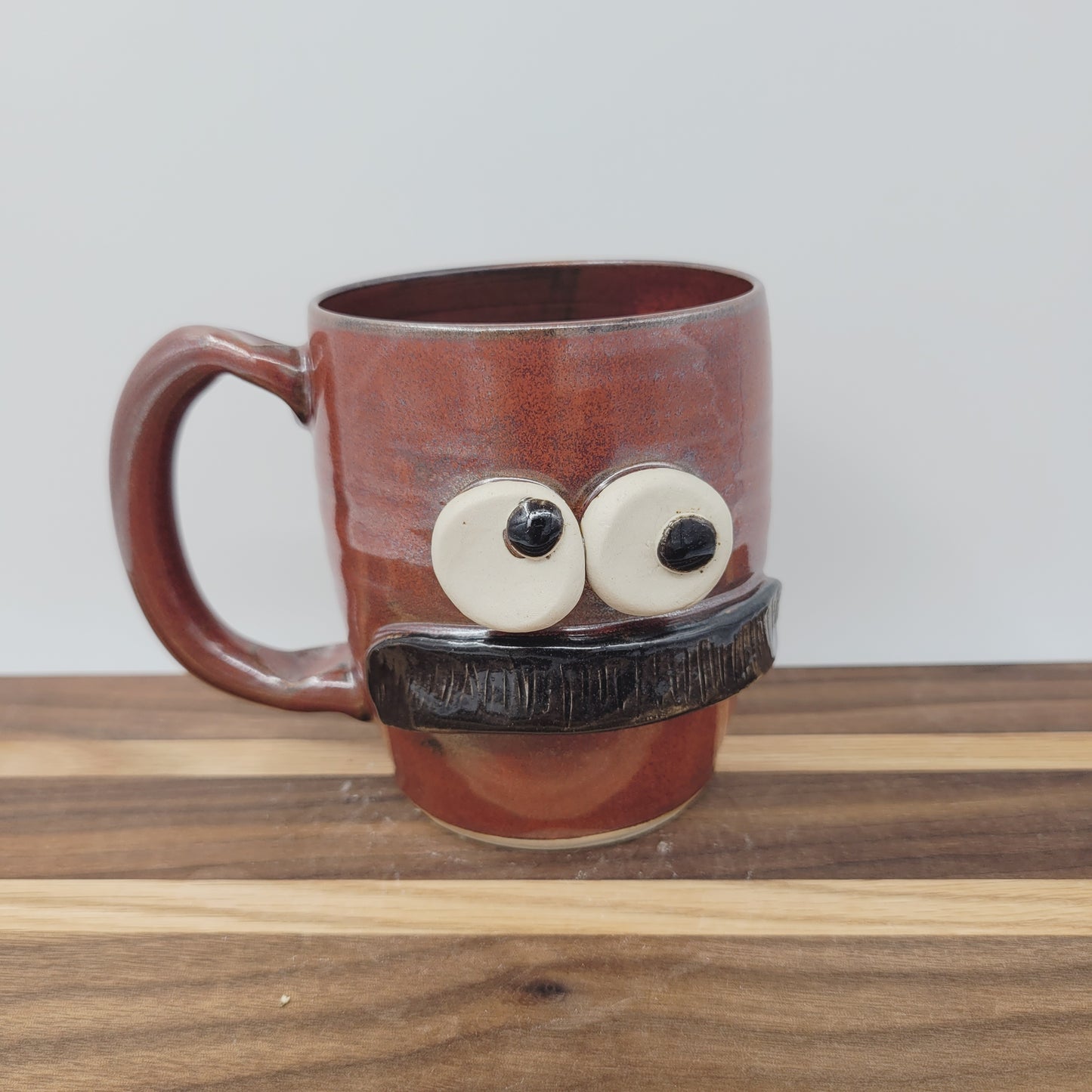 Man's Bushy Mustache Mug | Ceramic Stoneware Pottery Coffee Cup | Microwave Dishwasher Safe | Rustic Cinnamon Red