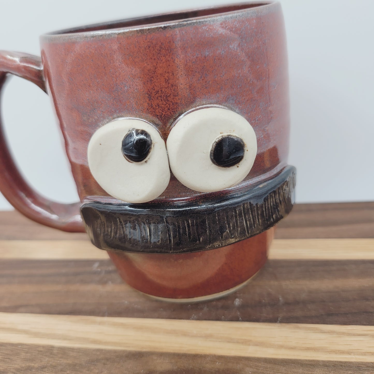 Man's Bushy Mustache Mug | Ceramic Stoneware Pottery Coffee Cup | Microwave Dishwasher Safe | Rustic Cinnamon Red