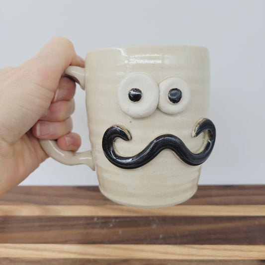 Coffee Cup | Creamy Stone | Large 16 Oz Handlebar Mustache Mug Stoneware Clay Pottery | Nelson Studio UgChug