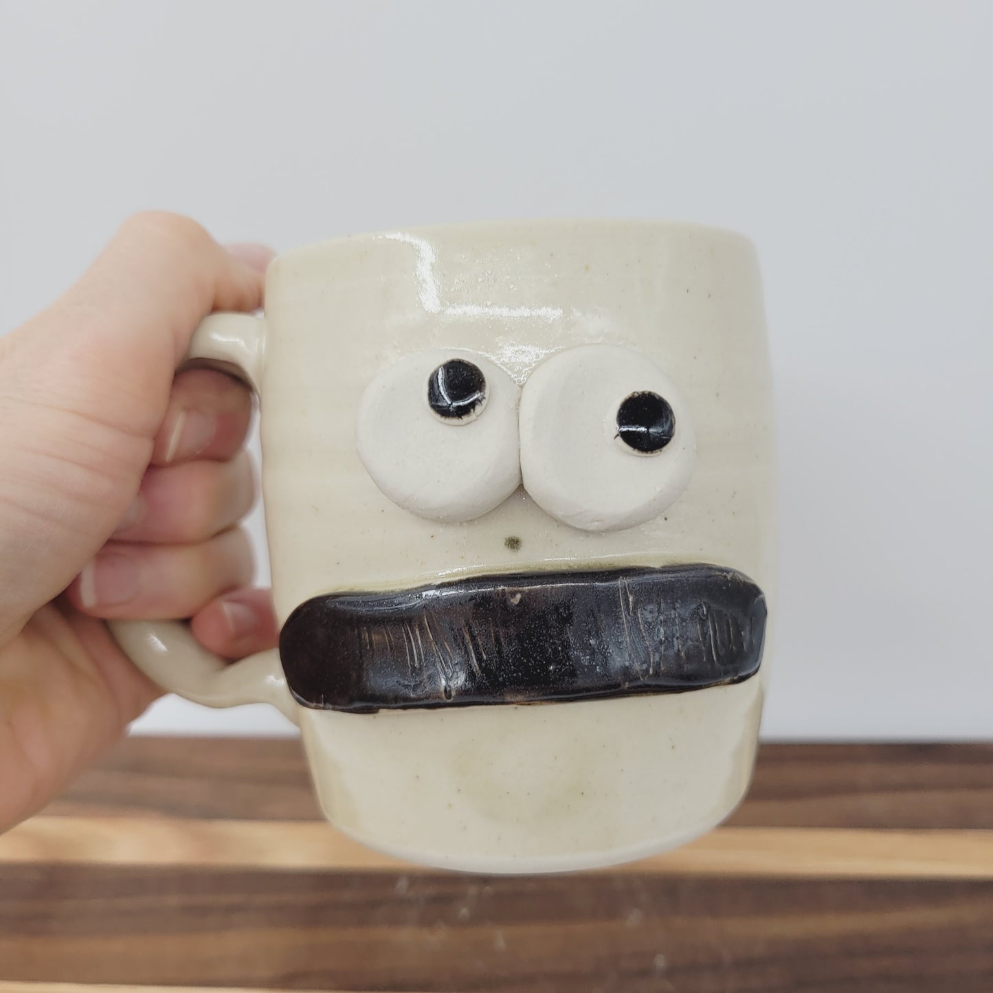 Paintbrush Bushy Mustache Coffee Cup | Creamy Stone 10-12 Ounce Face Mug | Stoneware Clay Pottery | Funny Dad Gifts Nelson Studio Ug Chug