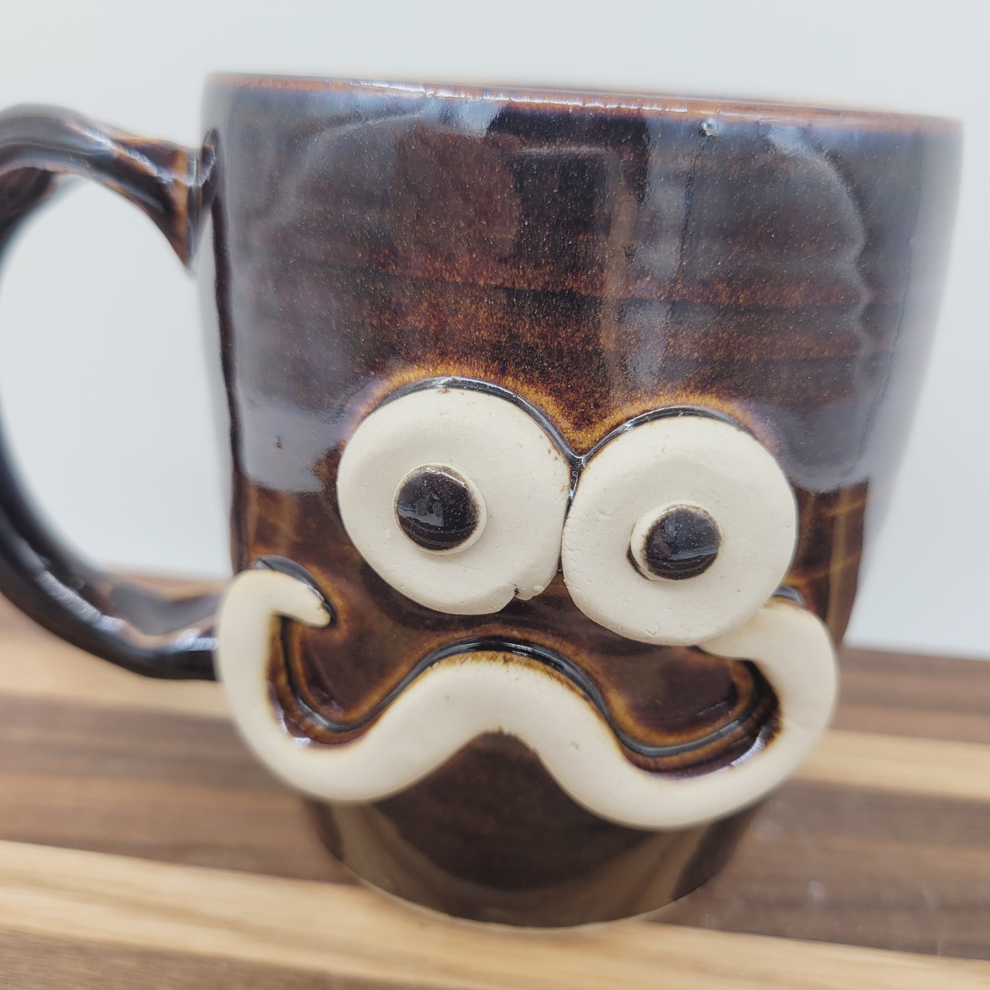 Handlebar Mustache Mug | Funny Over The Hill Man's Pottery Coffee Cup | Nelson Studio Ug Chug | Chocolate Brown Black