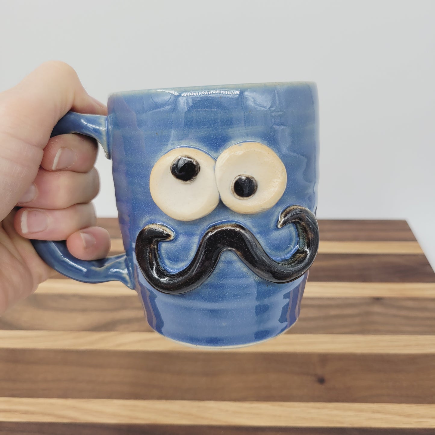 Handlebar Mustache Mug | Handcrafted Man's Pottery Coffee Cup | Microwave Dishwasher Safe | Blue