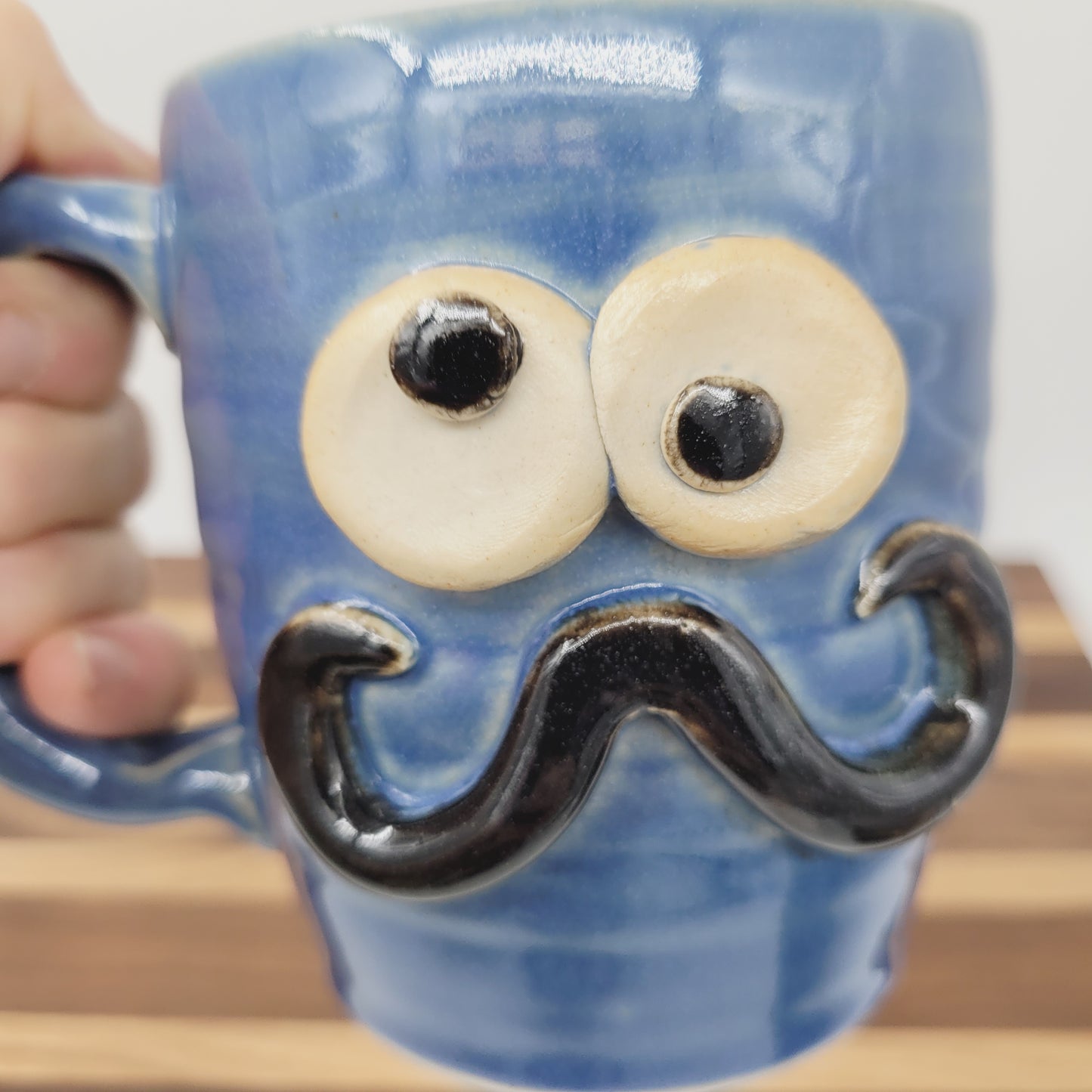 Handlebar Mustache Mug | Handcrafted Man's Pottery Coffee Cup | Microwave Dishwasher Safe | Blue