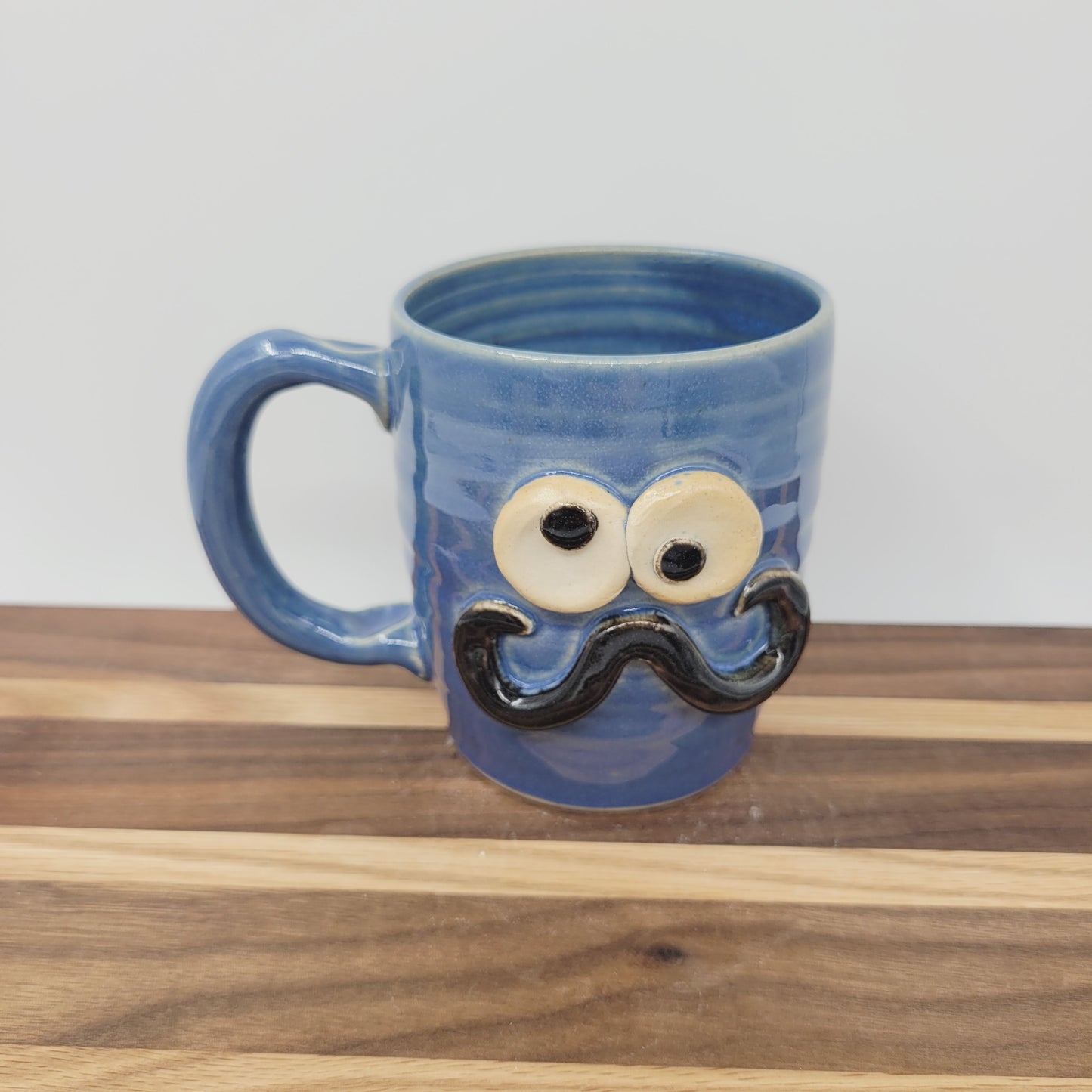 Handlebar Mustache Mug | Handcrafted Man's Pottery Coffee Cup | Microwave Dishwasher Safe | Blue