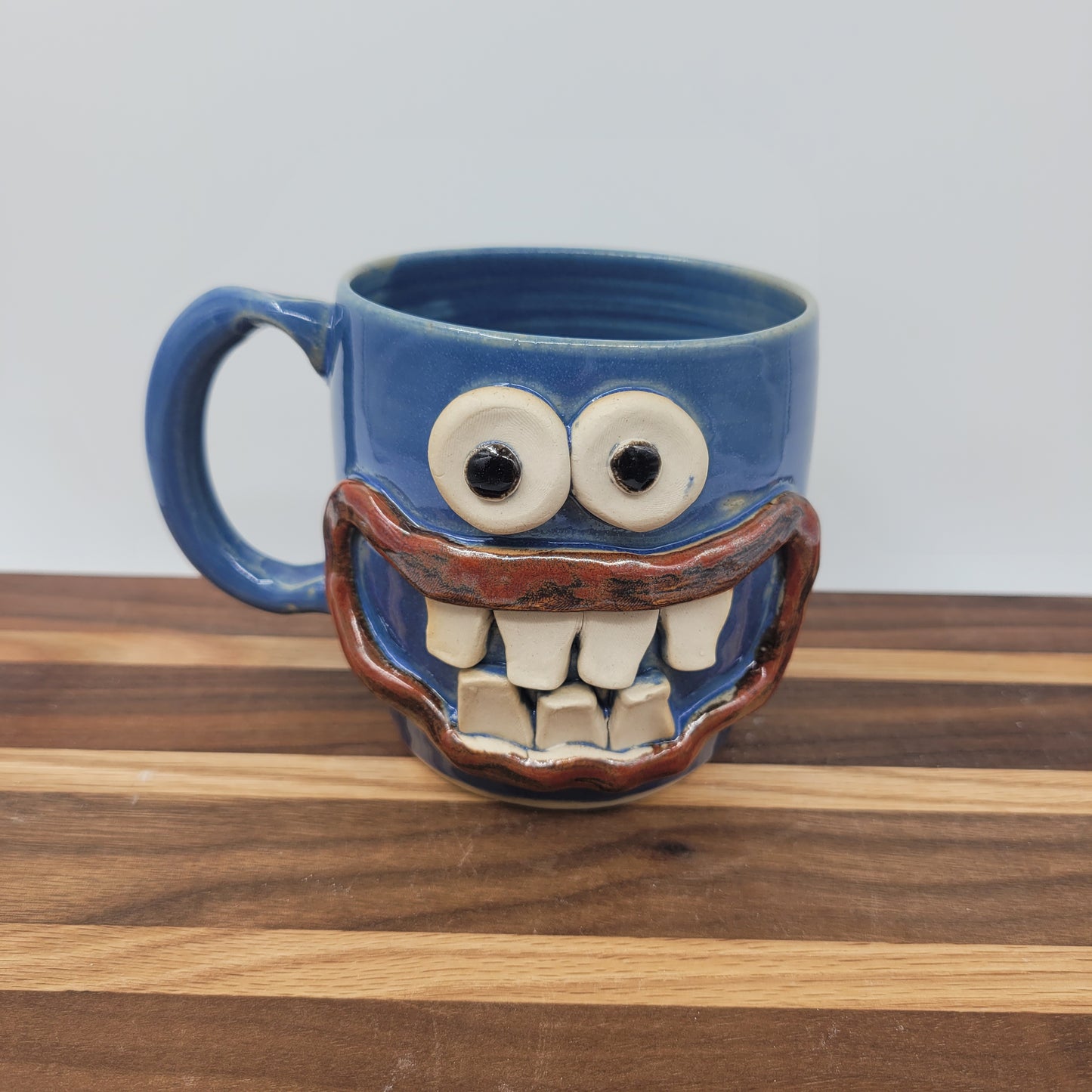 Funny Smiley Face Mug | Handmade Pottery Coffee Cups | Fun Gifts for Men Dad Husband | Ceramic Stoneware | 16 Ounces Large | Blue