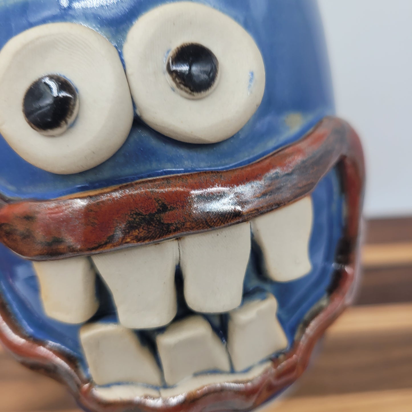 Funny Smiley Face Mug | Handmade Pottery Coffee Cups | Fun Gifts for Men Dad Husband | Ceramic Stoneware | 16 Ounces Large | Blue