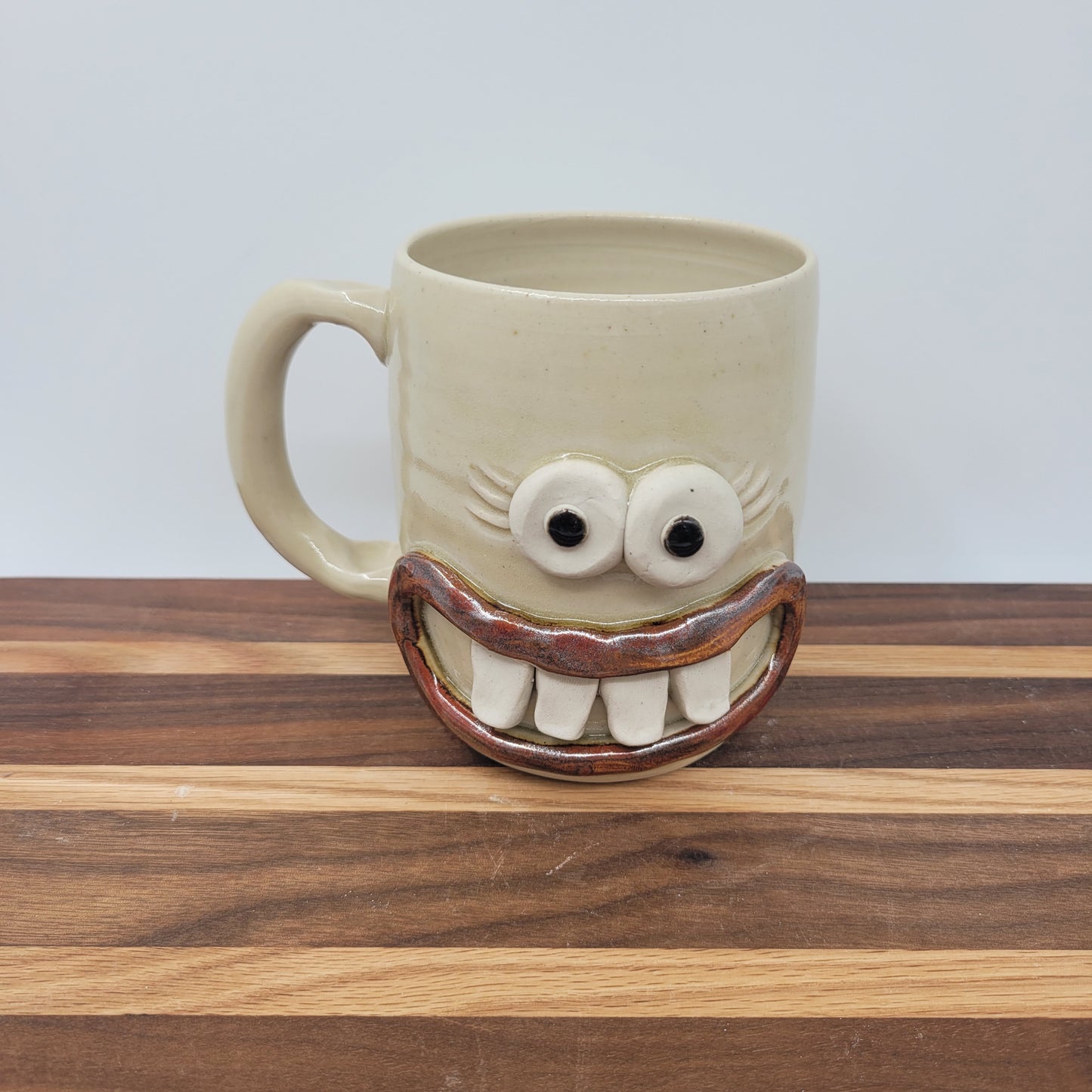 Coffee Lover Ug Chug Face Mug | Handmade Ceramic Stoneware Pottery Coffee Cups for Woman  | Cream | Large 16 Oz