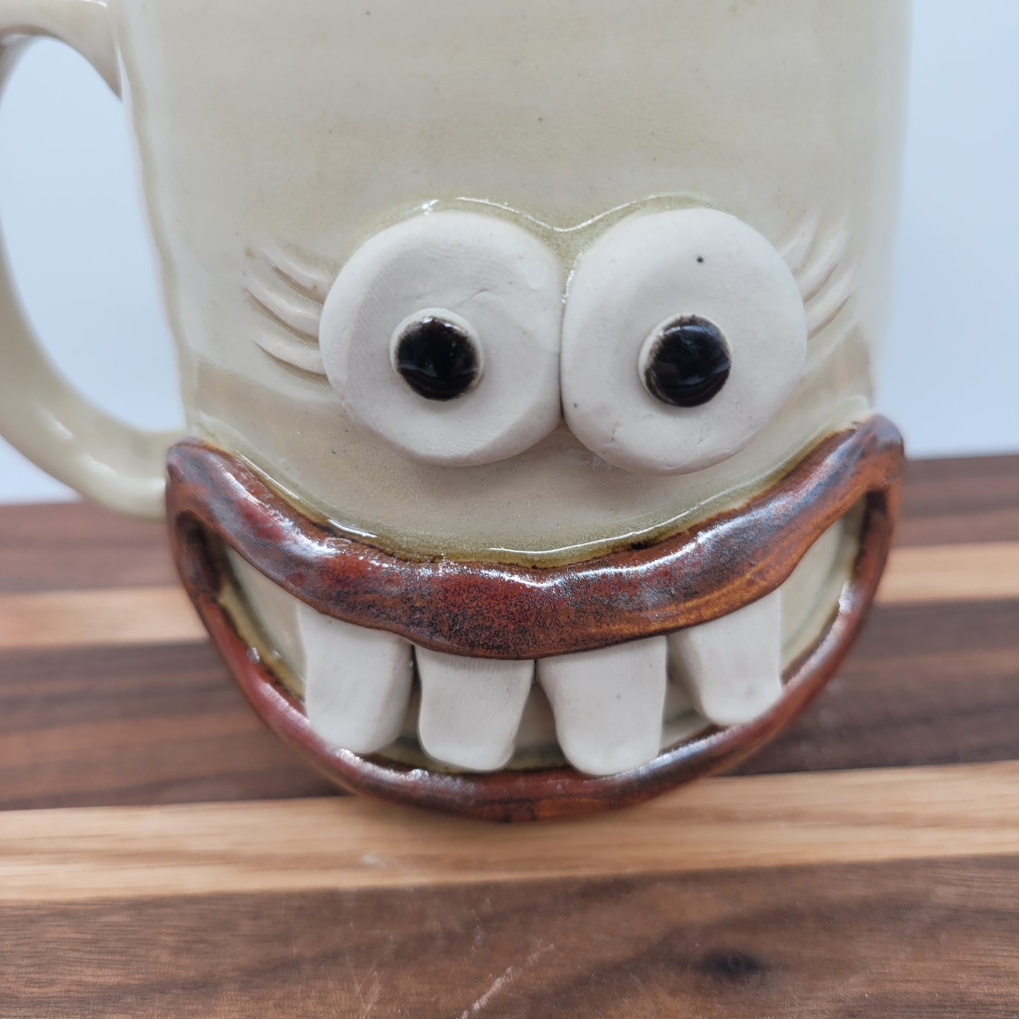 Coffee Lover Ug Chug Face Mug | Handmade Ceramic Stoneware Pottery Coffee Cups for Woman  | Cream | Large 16 Oz