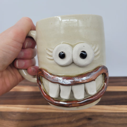 Coffee Lover Ug Chug Face Mug | Handmade Ceramic Stoneware Pottery Coffee Cups for Woman  | Cream | Large 16 Oz
