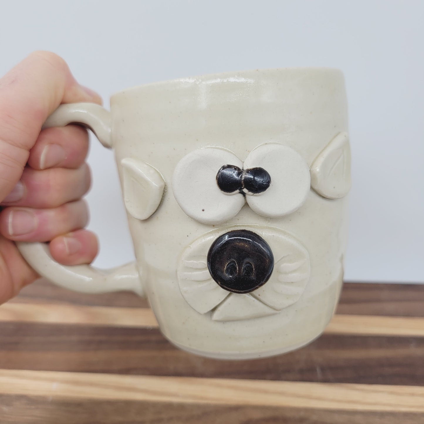 White Cat Face Mug | Cream Kitty Mug | Microwave Dishwasher Safe | 14 Oz | Nelson Studio Ug Chug