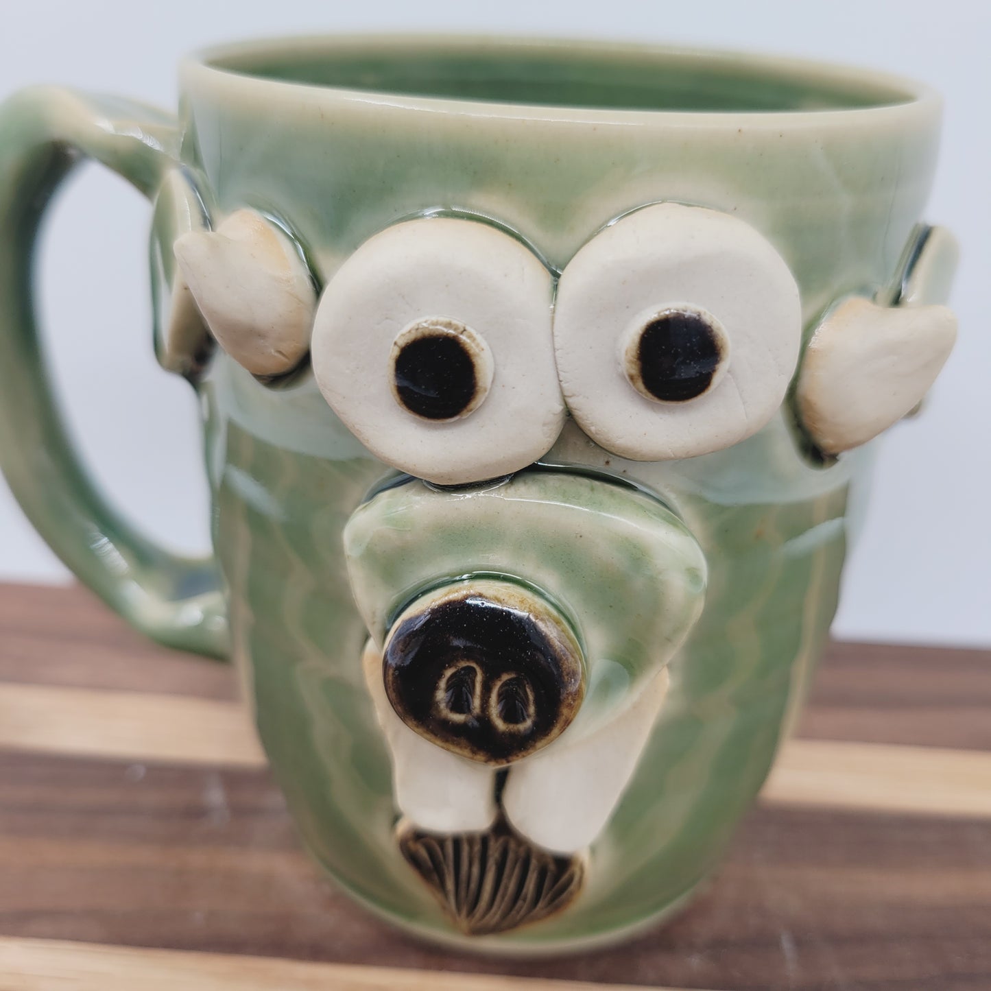 Goat Face Coffee Cup | Green  | Homesteading Animal Loving Country Kitchen | Fun Barnyard Animals Stoneware Goat Lover Mug