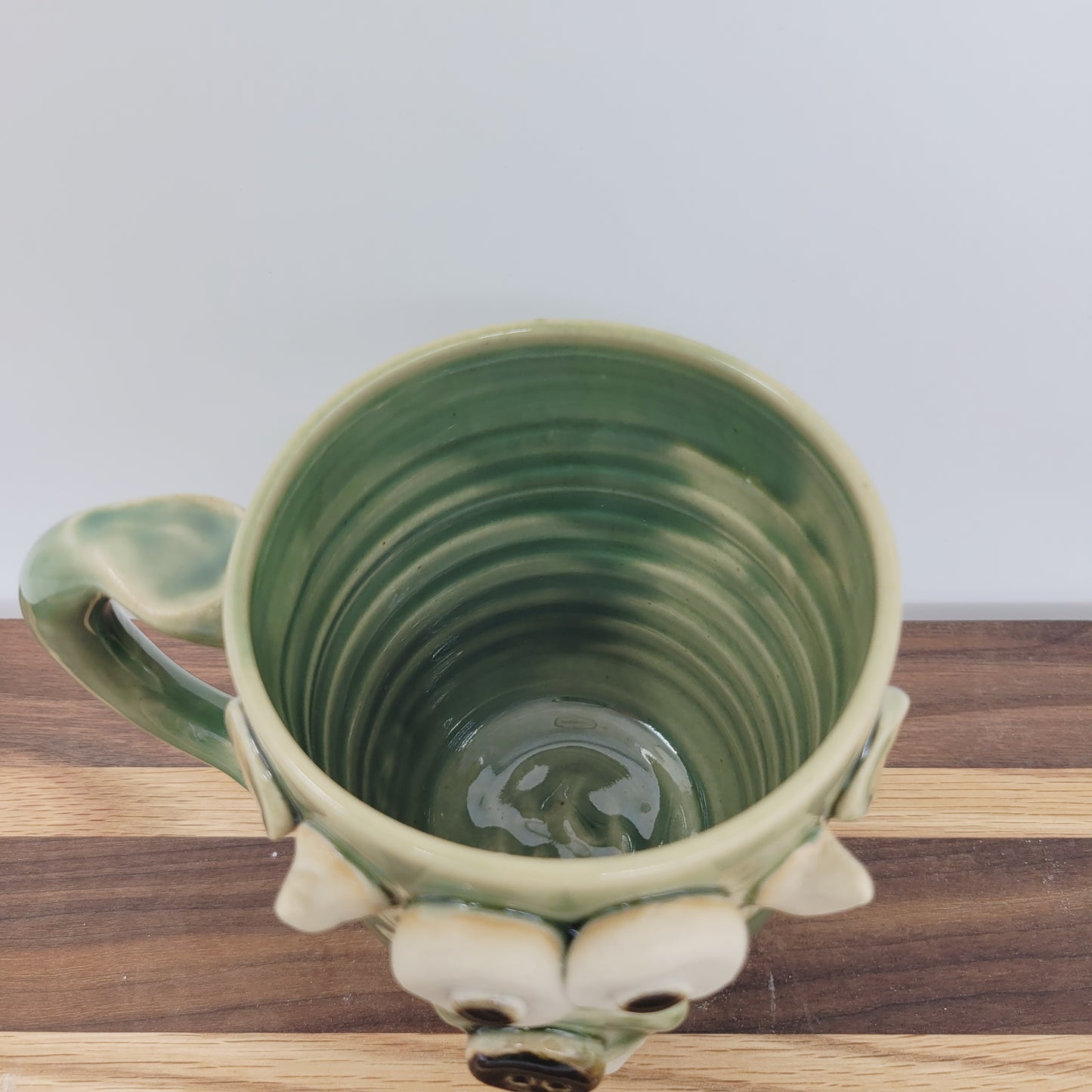 Goat Face Coffee Cup | Green  | Homesteading Animal Loving Country Kitchen | Fun Barnyard Animals Stoneware Goat Lover Mug