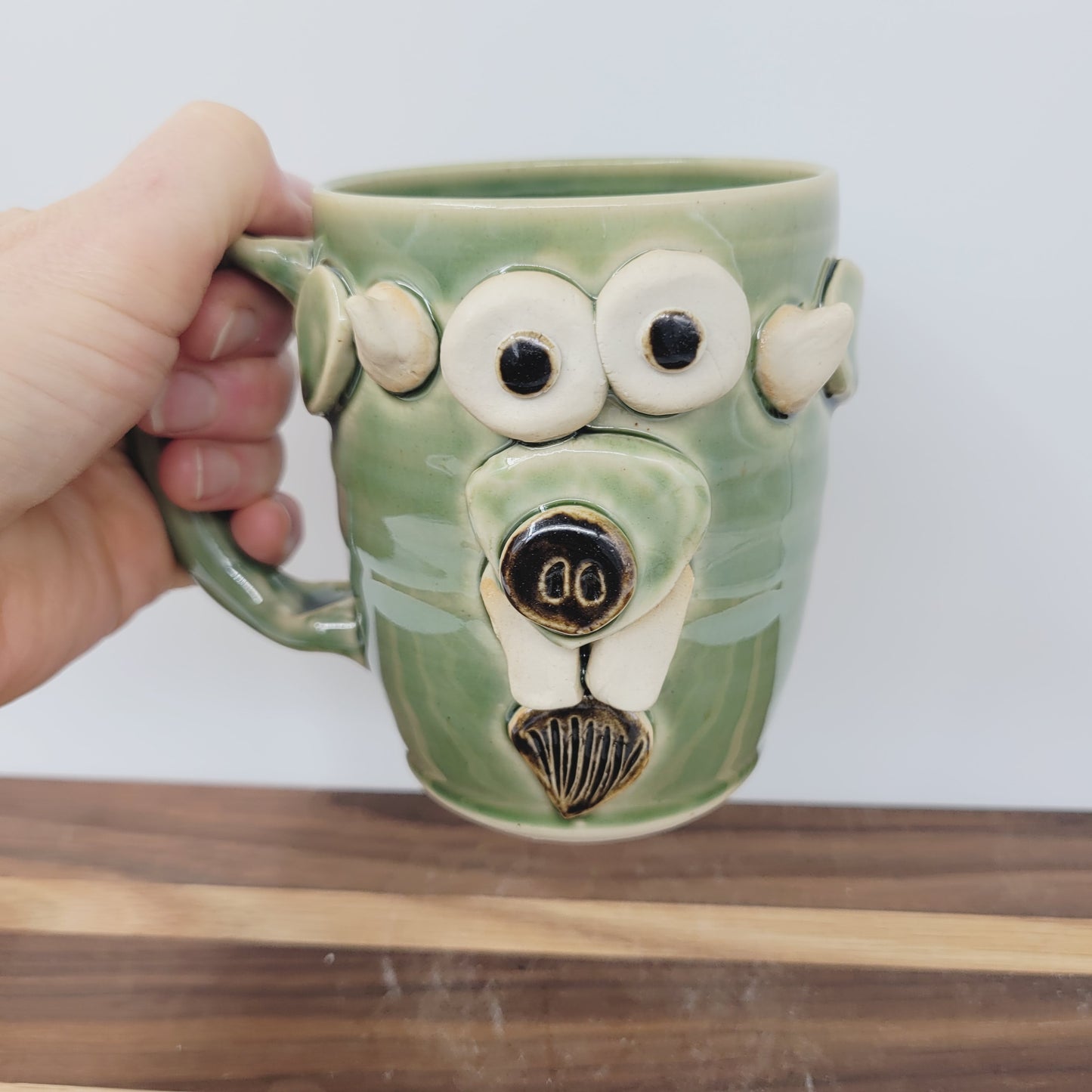 Goat Face Coffee Cup | Green  | Homesteading Animal Loving Country Kitchen | Fun Barnyard Animals Stoneware Goat Lover Mug