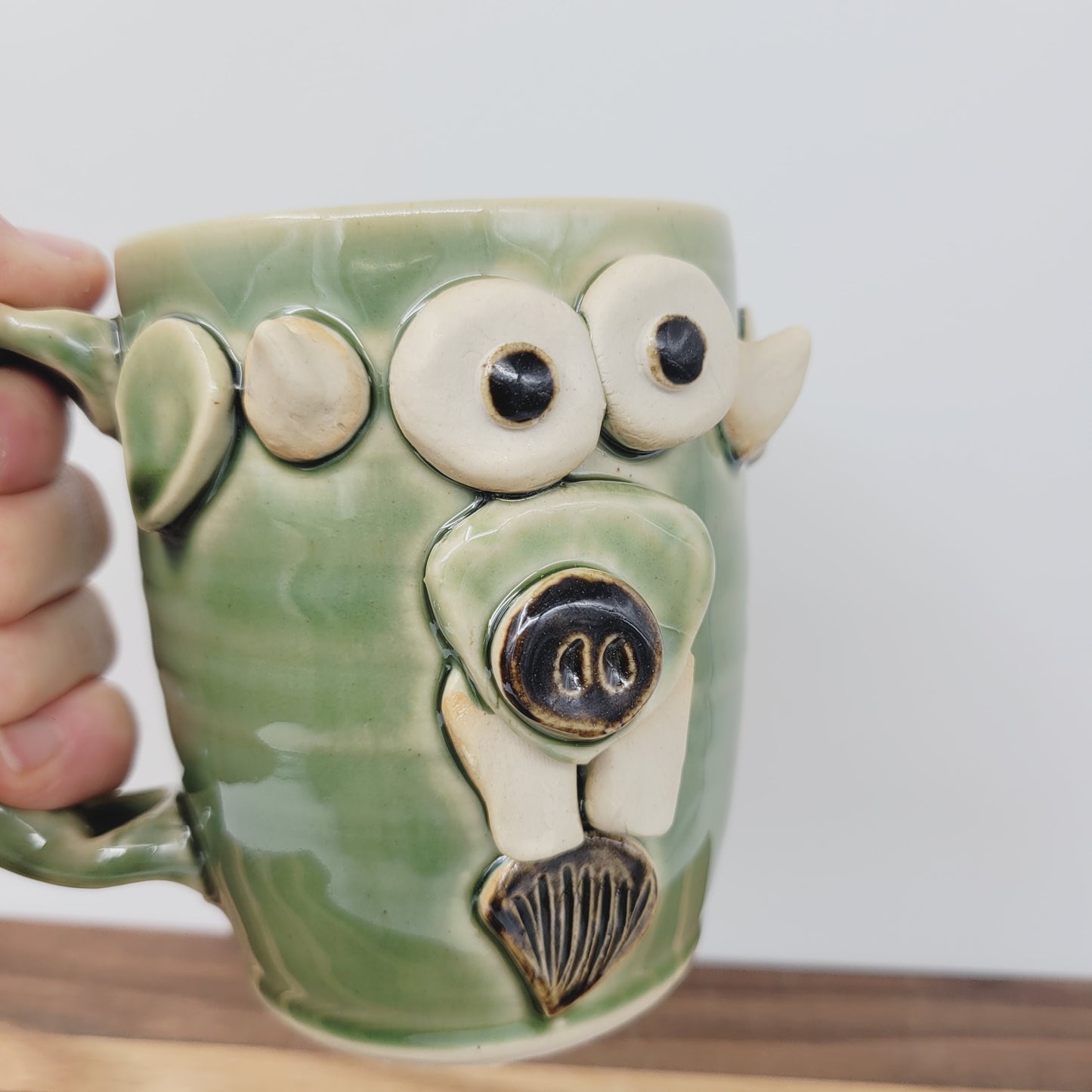 Goat Face Coffee Cup | Green  | Homesteading Animal Loving Country Kitchen | Fun Barnyard Animals Stoneware Goat Lover Mug