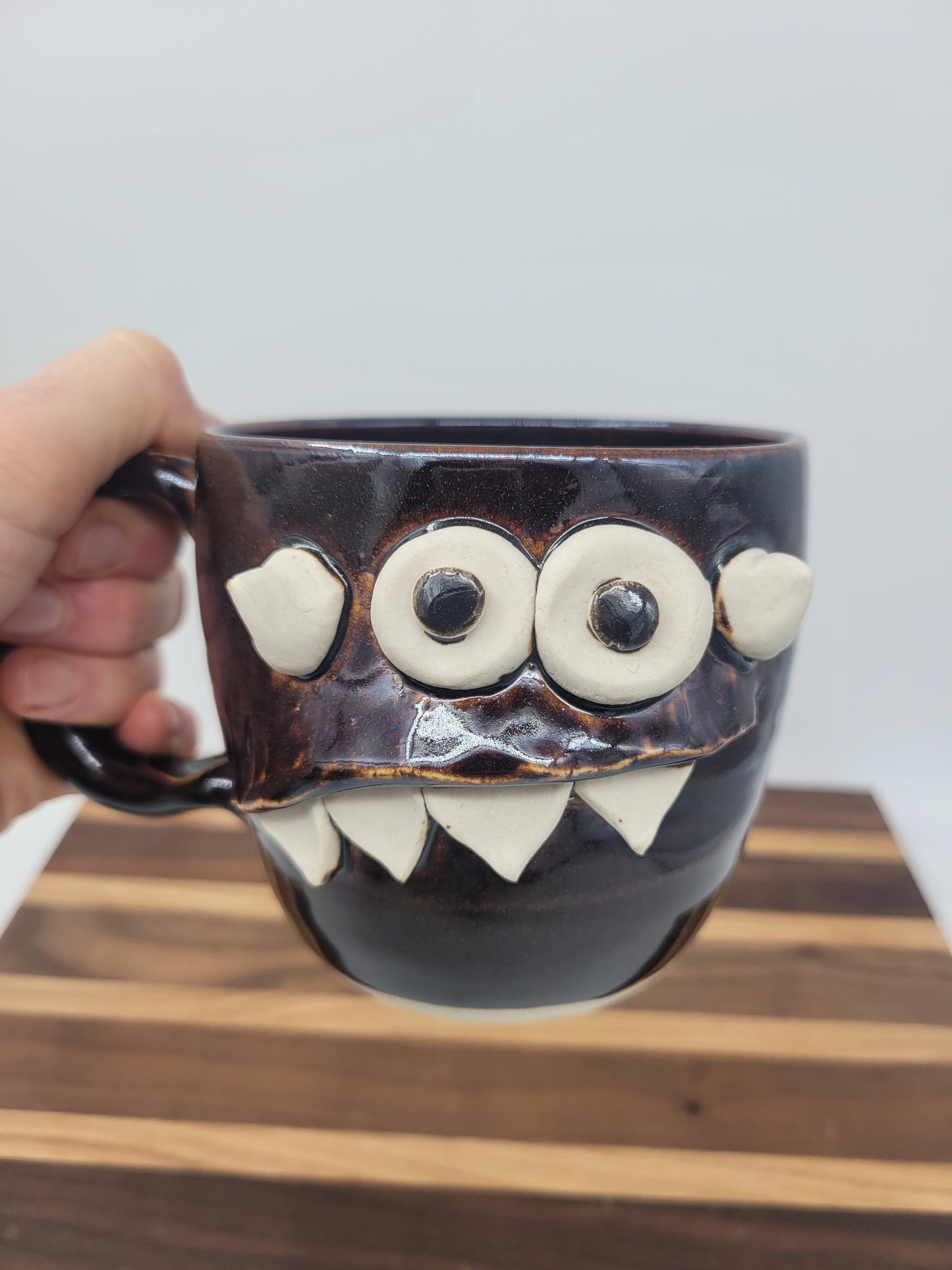 Snack Attack Monster Mug | Handmade Pottery Coffee Cups | Funny Creature Face Mug | 16 Oz