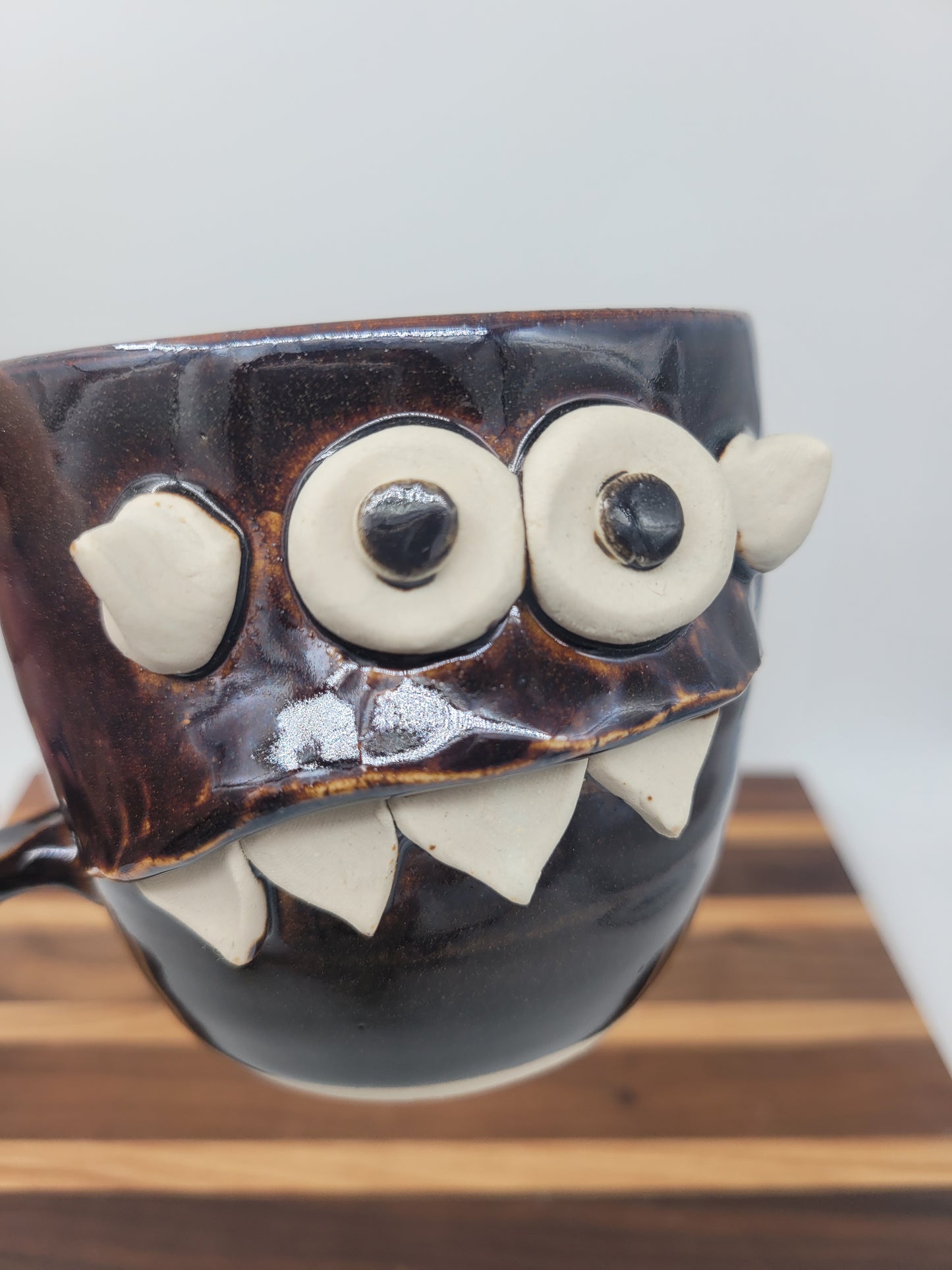 Snack Attack Monster Mug | Handmade Pottery Coffee Cups | Funny Creature Face Mug | 16 Oz