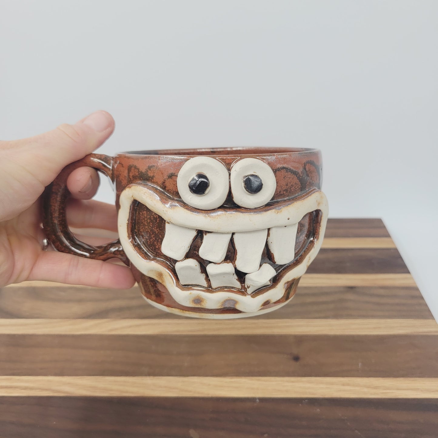 Funny Man's Cereal Bowl Chili Crock | Brick Red | Handmade Stoneware Pottery Soup Mug | Bowl with Small Handle