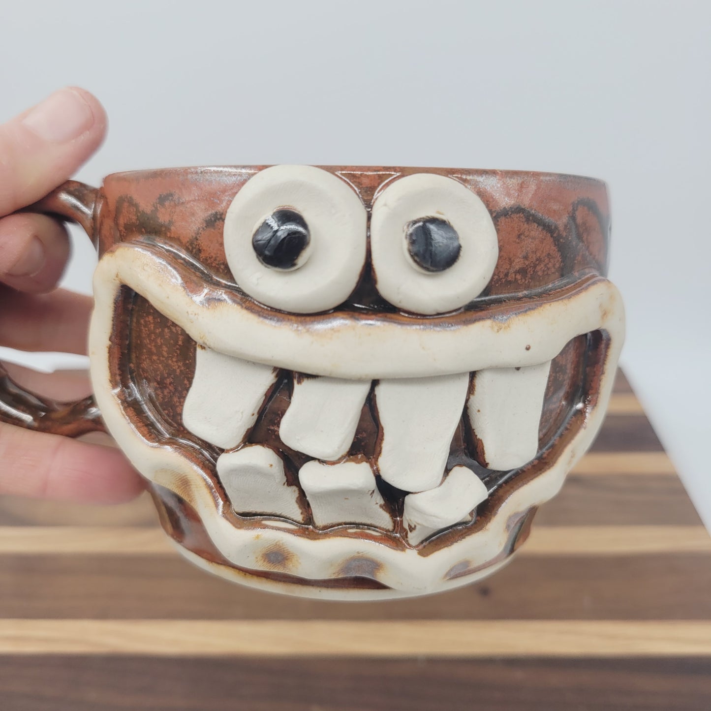 Funny Man's Cereal Bowl Chili Crock | Brick Red | Handmade Stoneware Pottery Soup Mug | Bowl with Small Handle