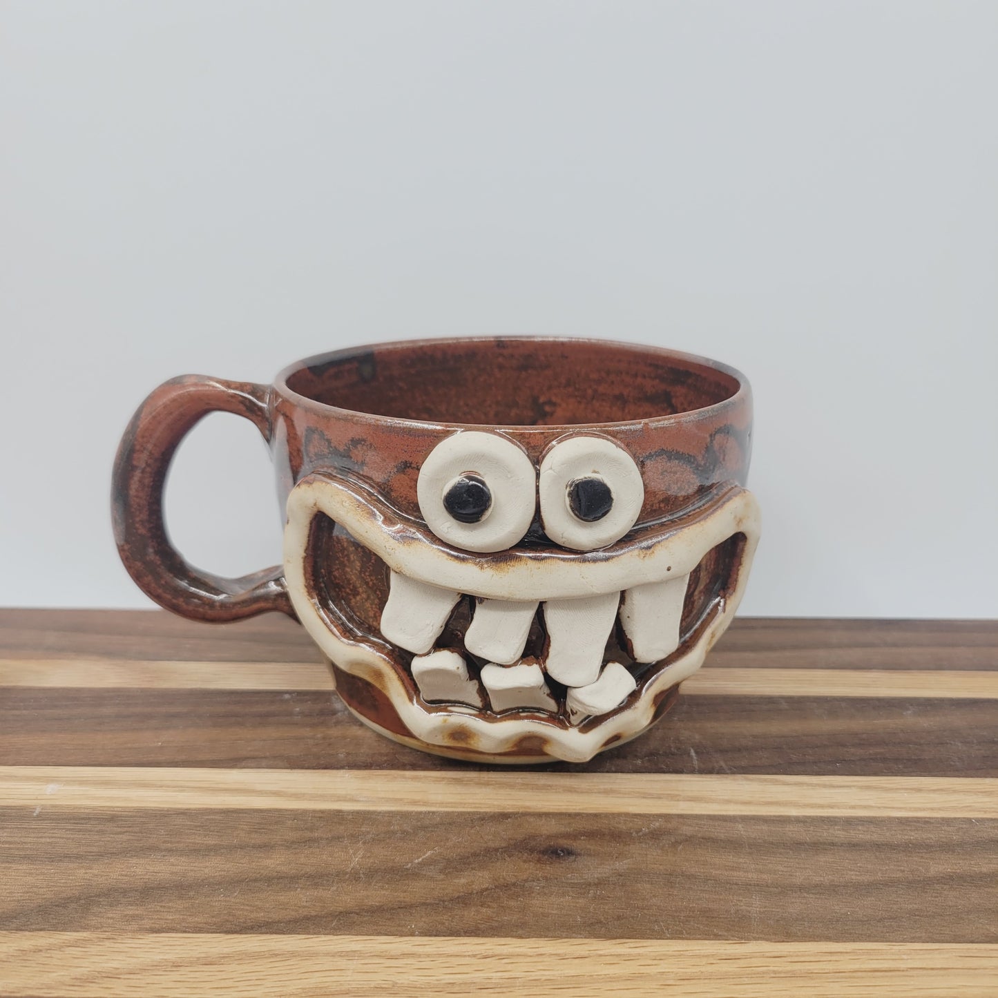 Funny Man's Cereal Bowl Chili Crock | Brick Red | Handmade Stoneware Pottery Soup Mug | Bowl with Small Handle