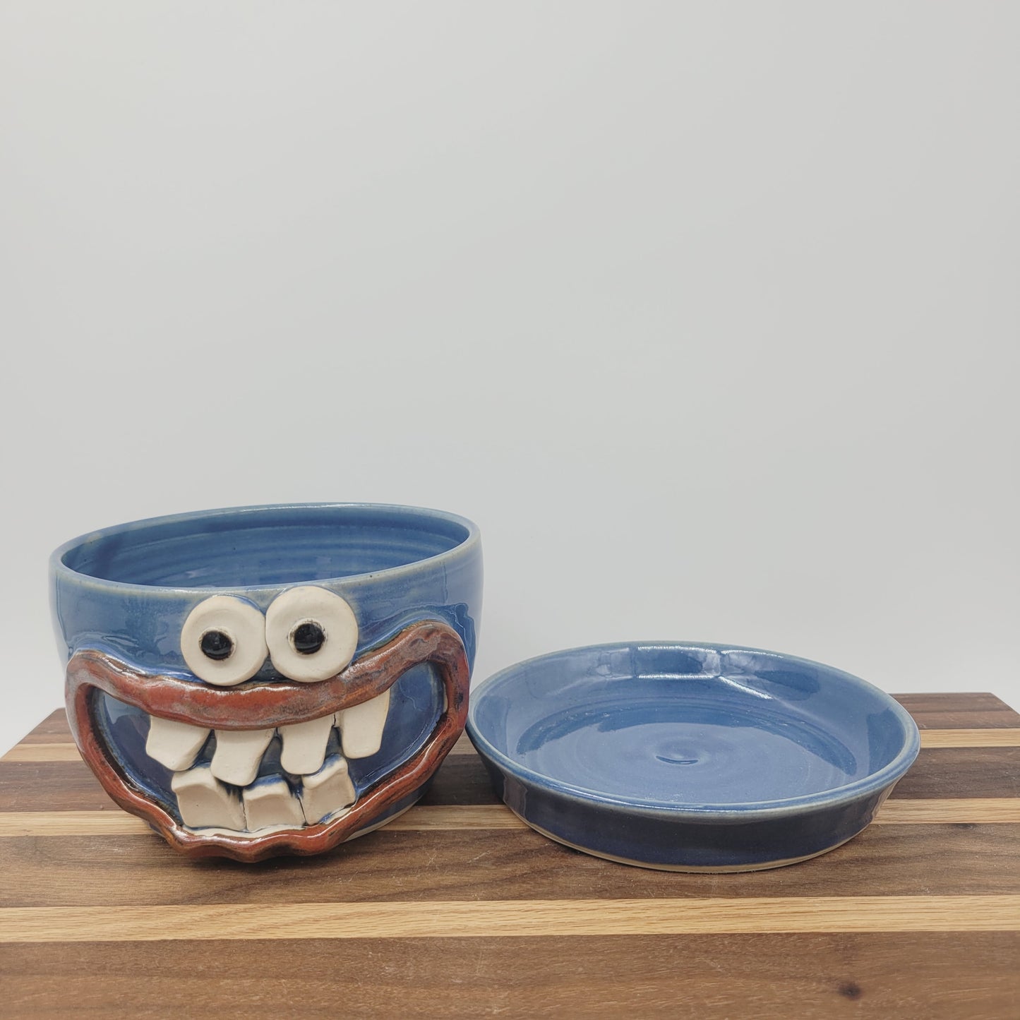 Stoneware Clay Planter | Funny Smiley Face Pot| Blue | Nelson Studio Ug Chug Handmade Pottery