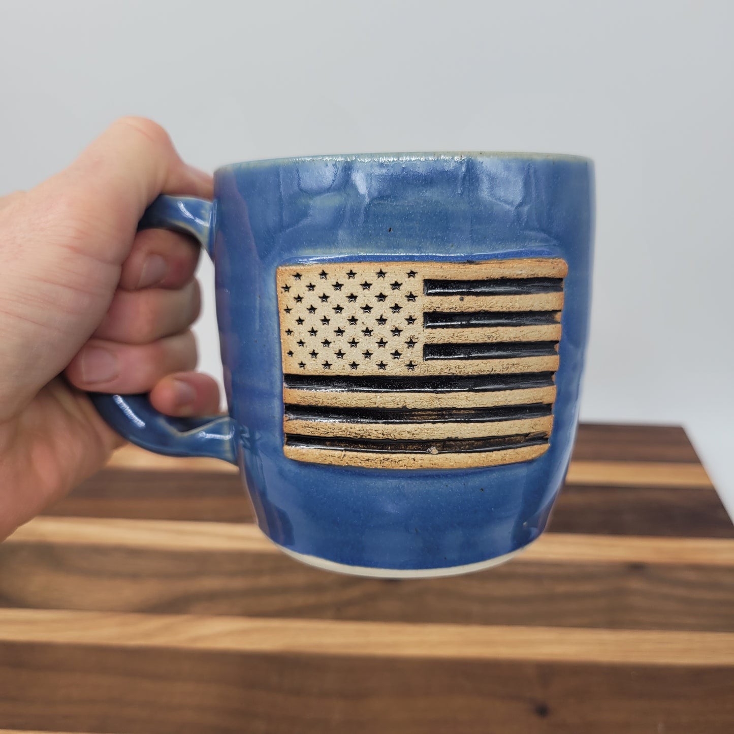 American Flag Mug | USA Coffee Cup | Handmade Stoneware Pottery | Nelson Studio | Blue | 12 Oz