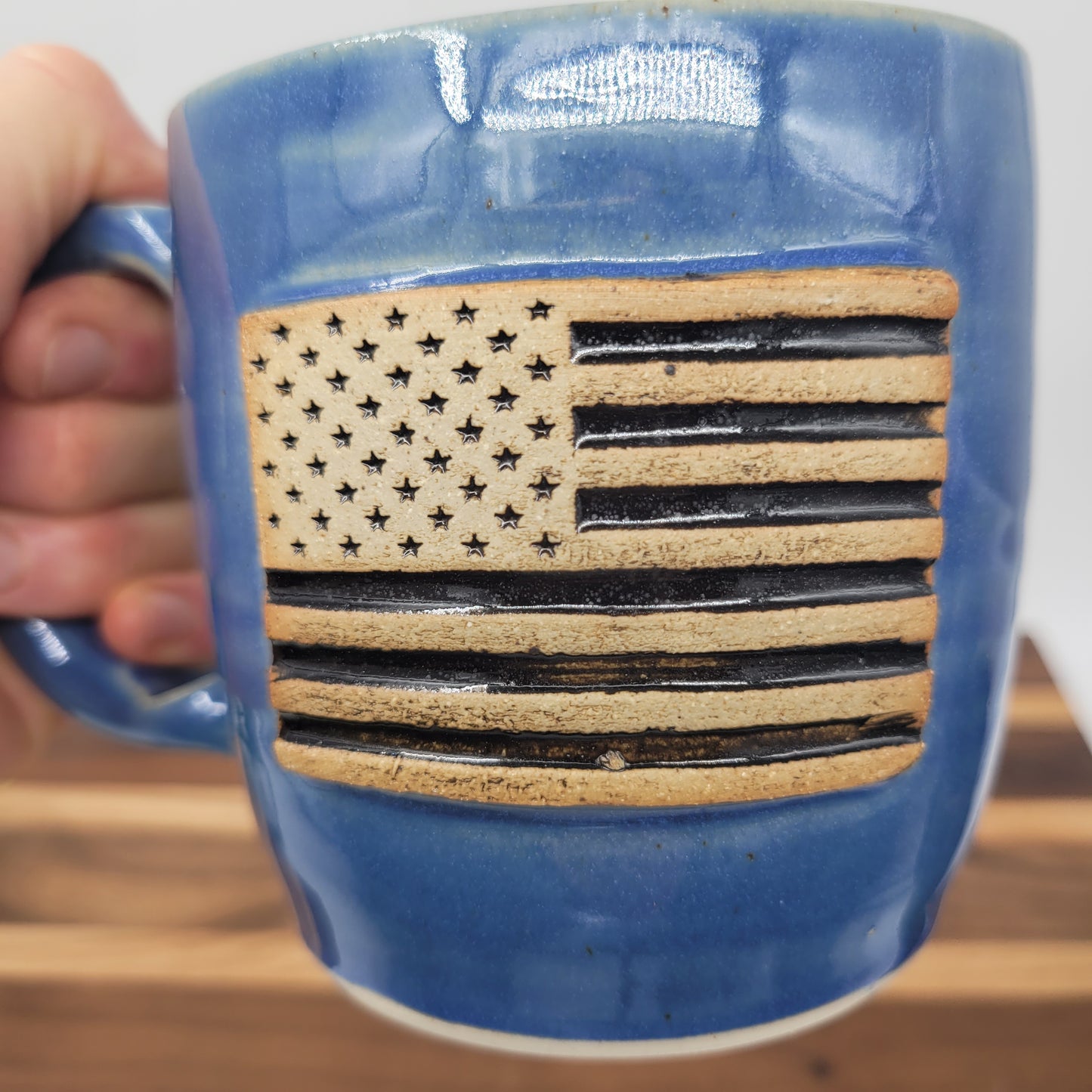 American Flag Mug | USA Coffee Cup | Handmade Stoneware Pottery | Nelson Studio | Blue | 12 Oz