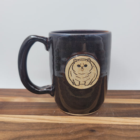 Fat Cat Coffee Cup, Large Black Stoneware Mug, Gift for Cat Lover