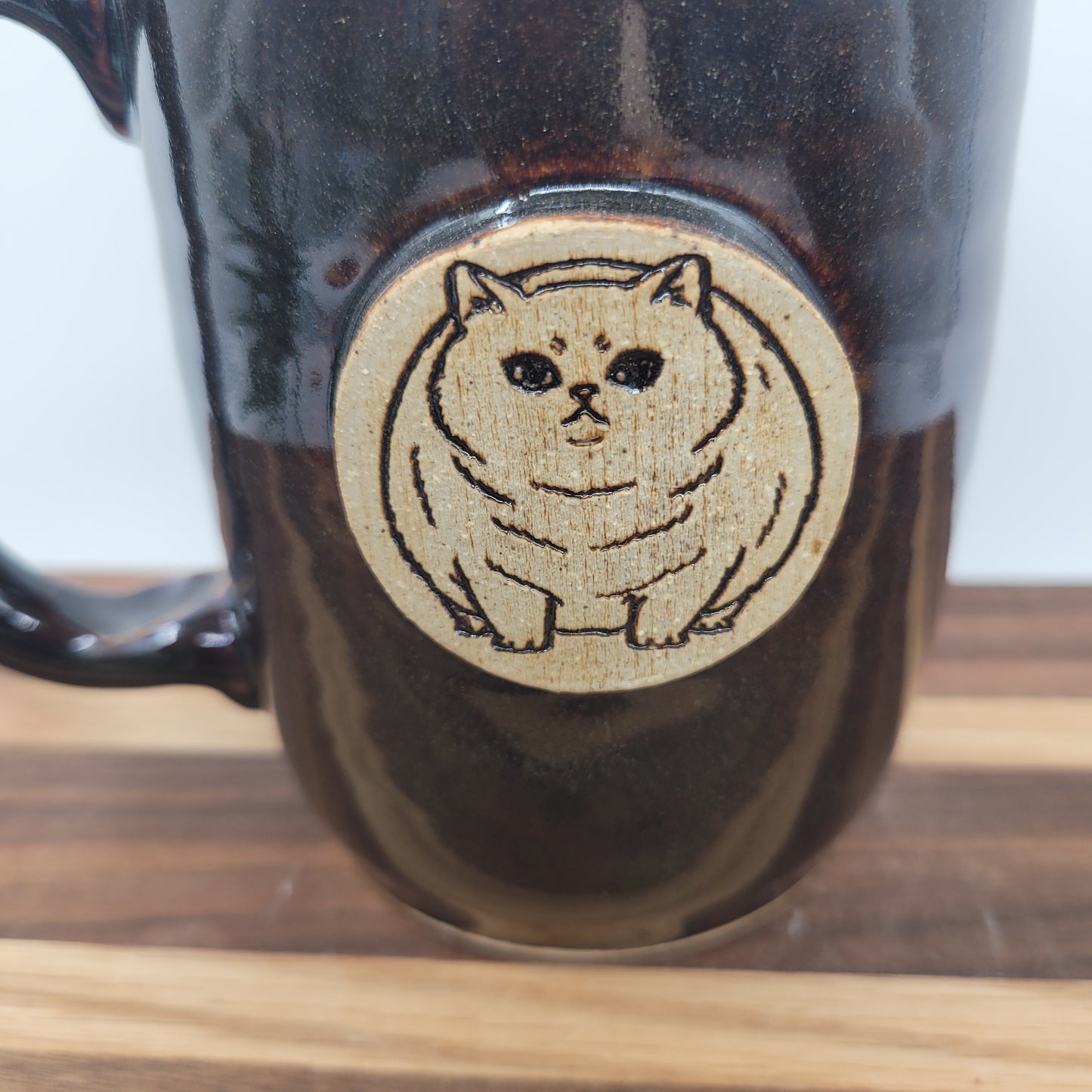 Fat Cat Coffee Cup, Large Black Stoneware Mug, Gift for Cat Lover