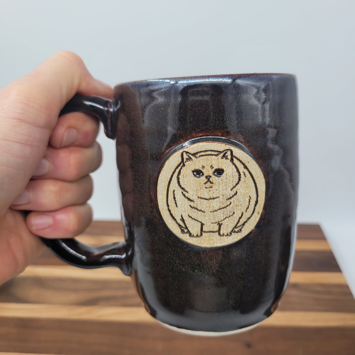 Fat Cat Coffee Cup, Large Black Stoneware Mug, Gift for Cat Lover