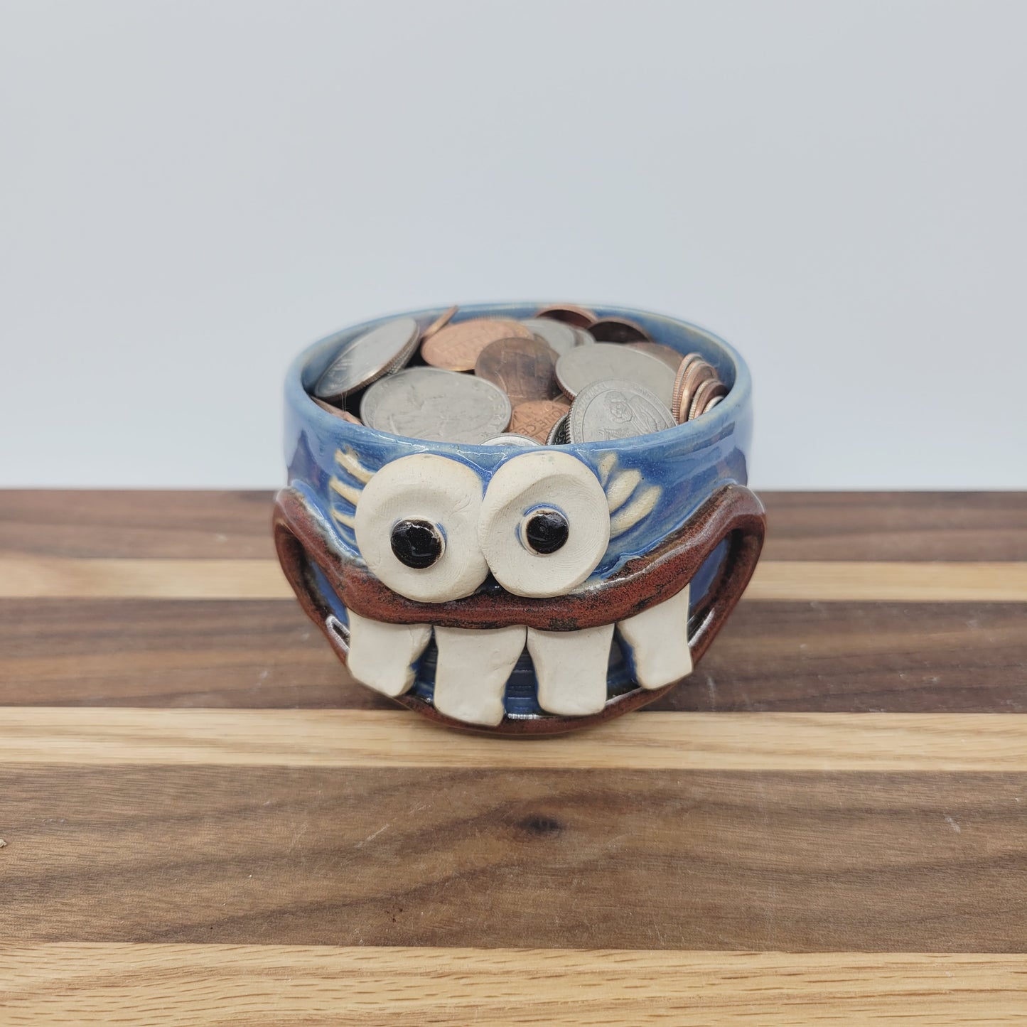 Tiny Container for Trinkets or Change | Handcrafted Stoneware Smiley Face Pottery | Blue | Nelson Studio Ug Chugs | Mini Succulent Pot