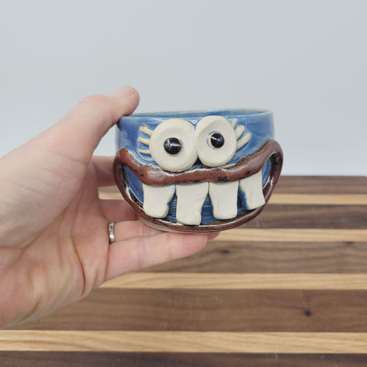Tiny Container for Trinkets or Change | Handcrafted Stoneware Smiley Face Pottery | Blue | Nelson Studio Ug Chugs | Mini Succulent Pot