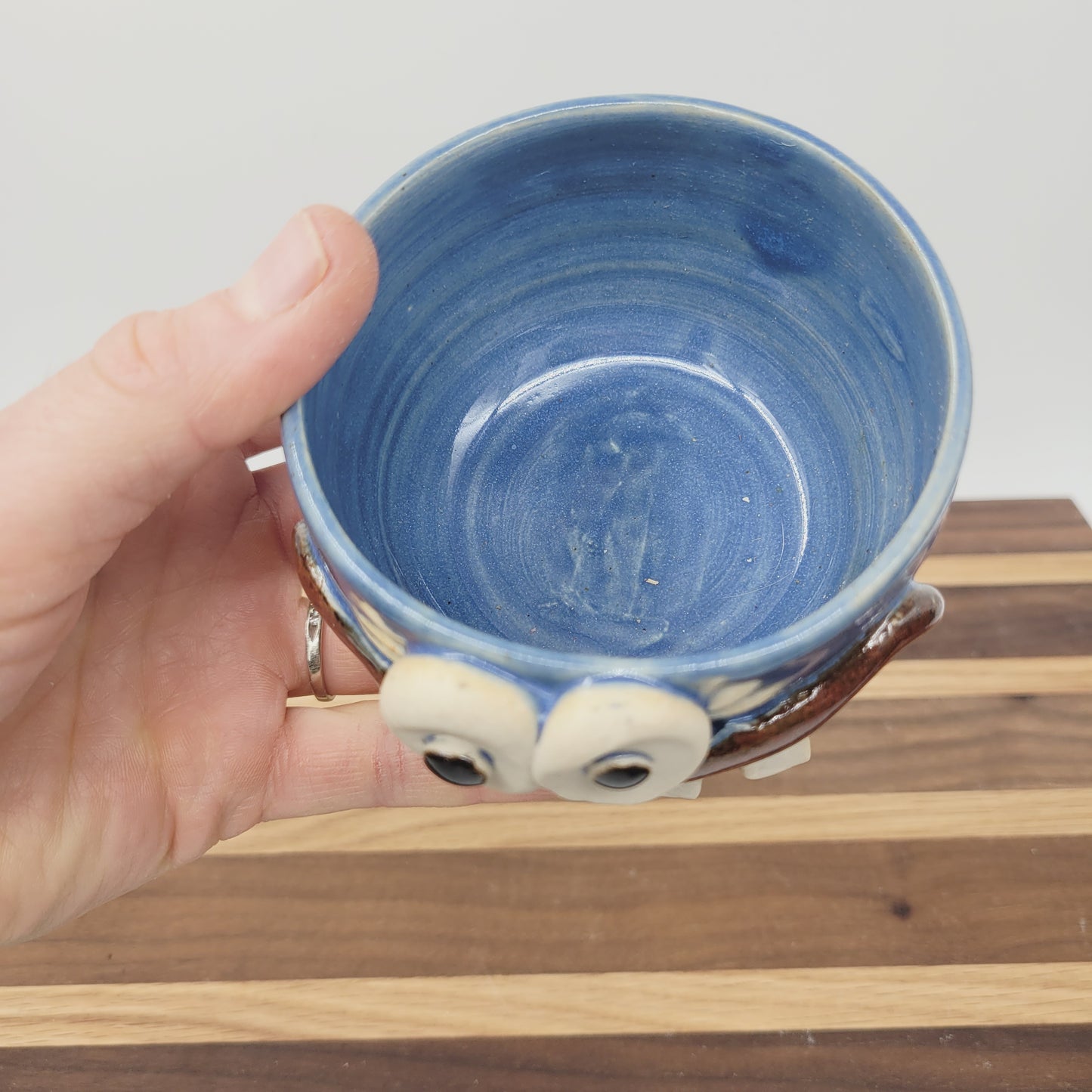 Tiny Container for Trinkets or Change | Handcrafted Stoneware Smiley Face Pottery | Blue | Nelson Studio Ug Chugs | Mini Succulent Pot