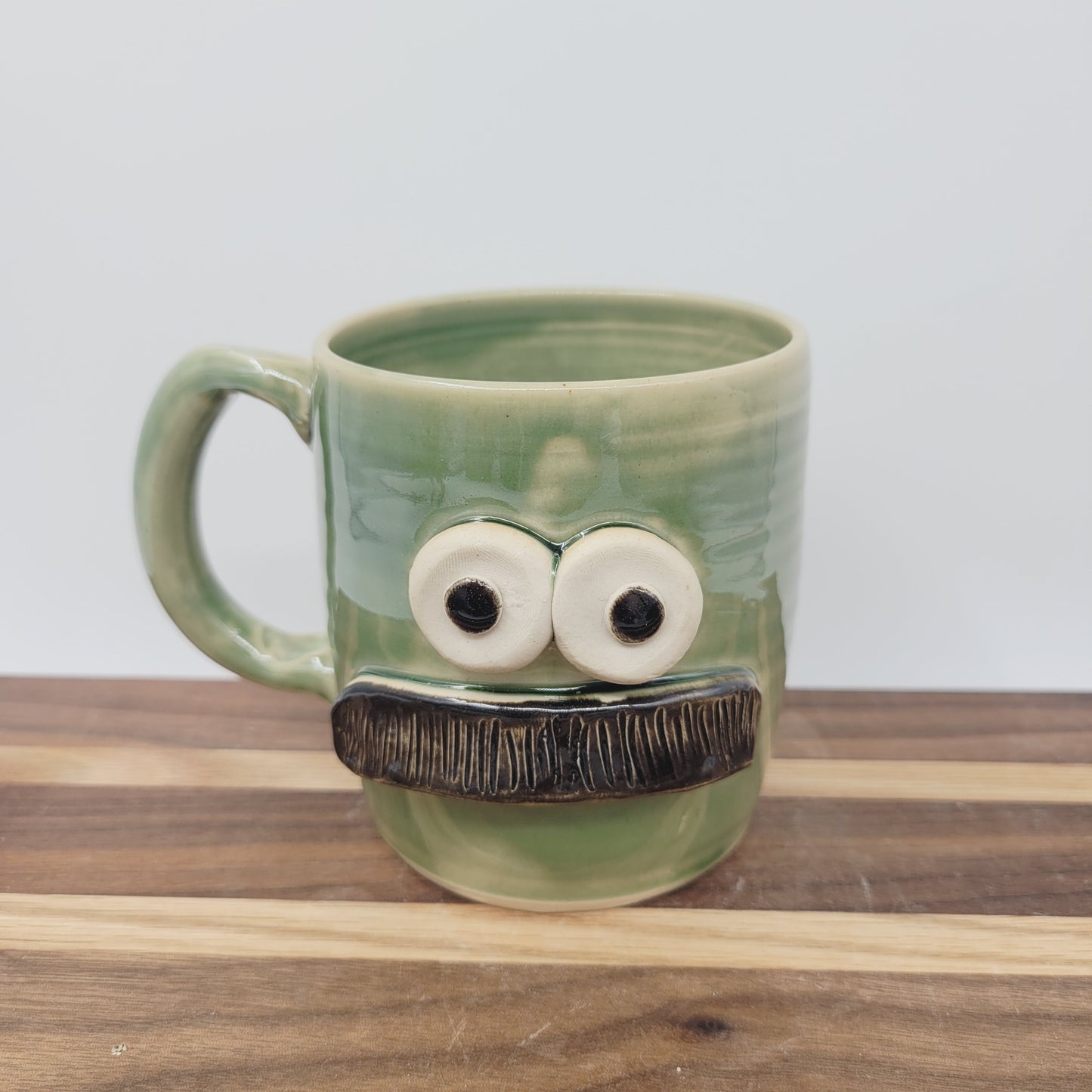 Bushy Mustache Mug | Ceramic Stoneware Pottery Coffee Cup | Microwave Dishwasher Safe | Green