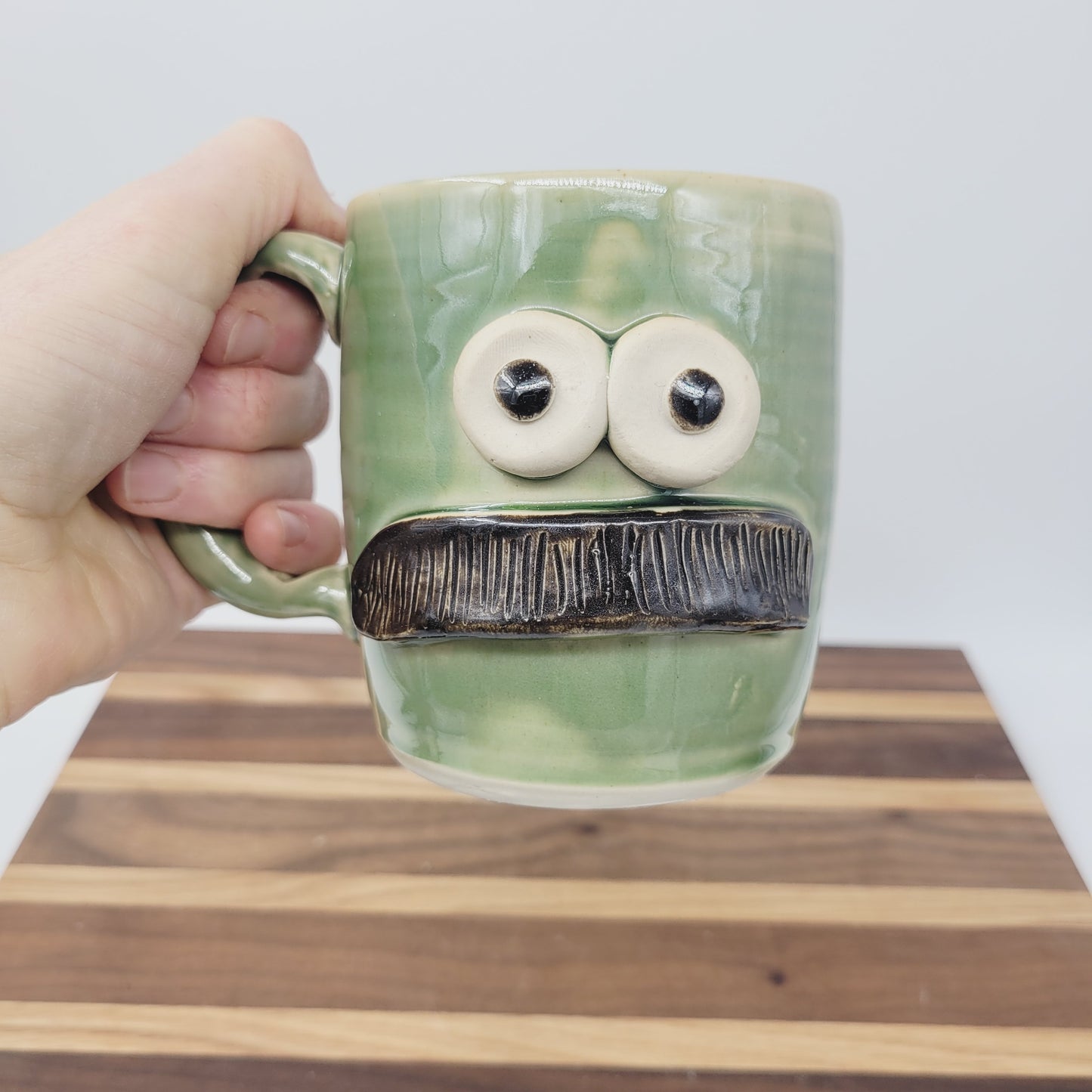 Bushy Mustache Mug | Ceramic Stoneware Pottery Coffee Cup | Microwave Dishwasher Safe | Green