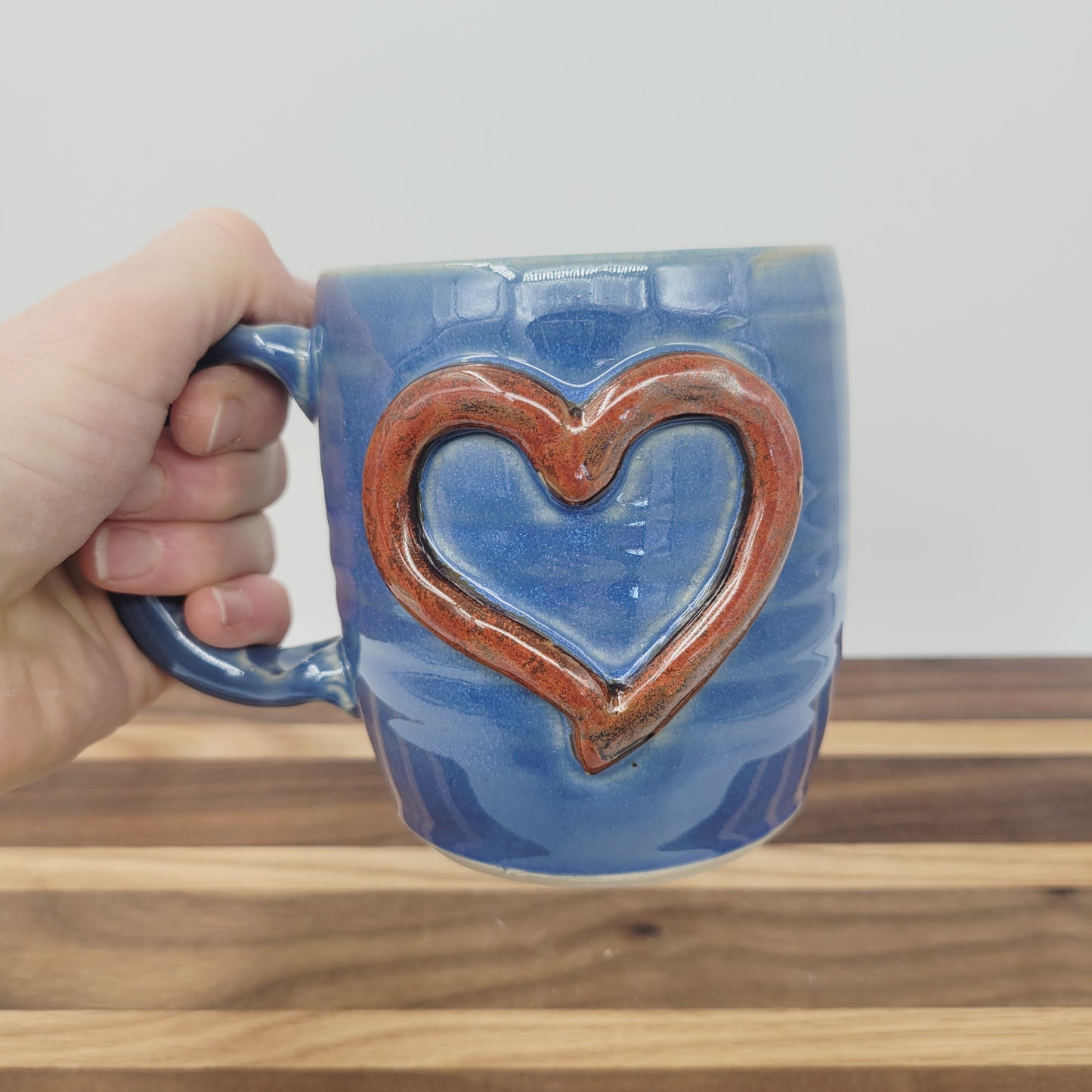 Valentine's Day Heart Mug | Large 16 Oz Coffee Cup | Blue | Handmade Stoneware Pottery