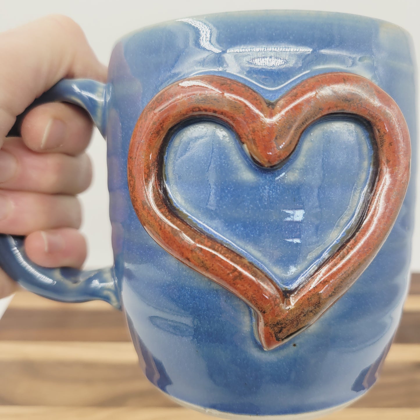 Valentine's Day Heart Mug | Large 16 Oz Coffee Cup | Blue | Handmade Stoneware Pottery