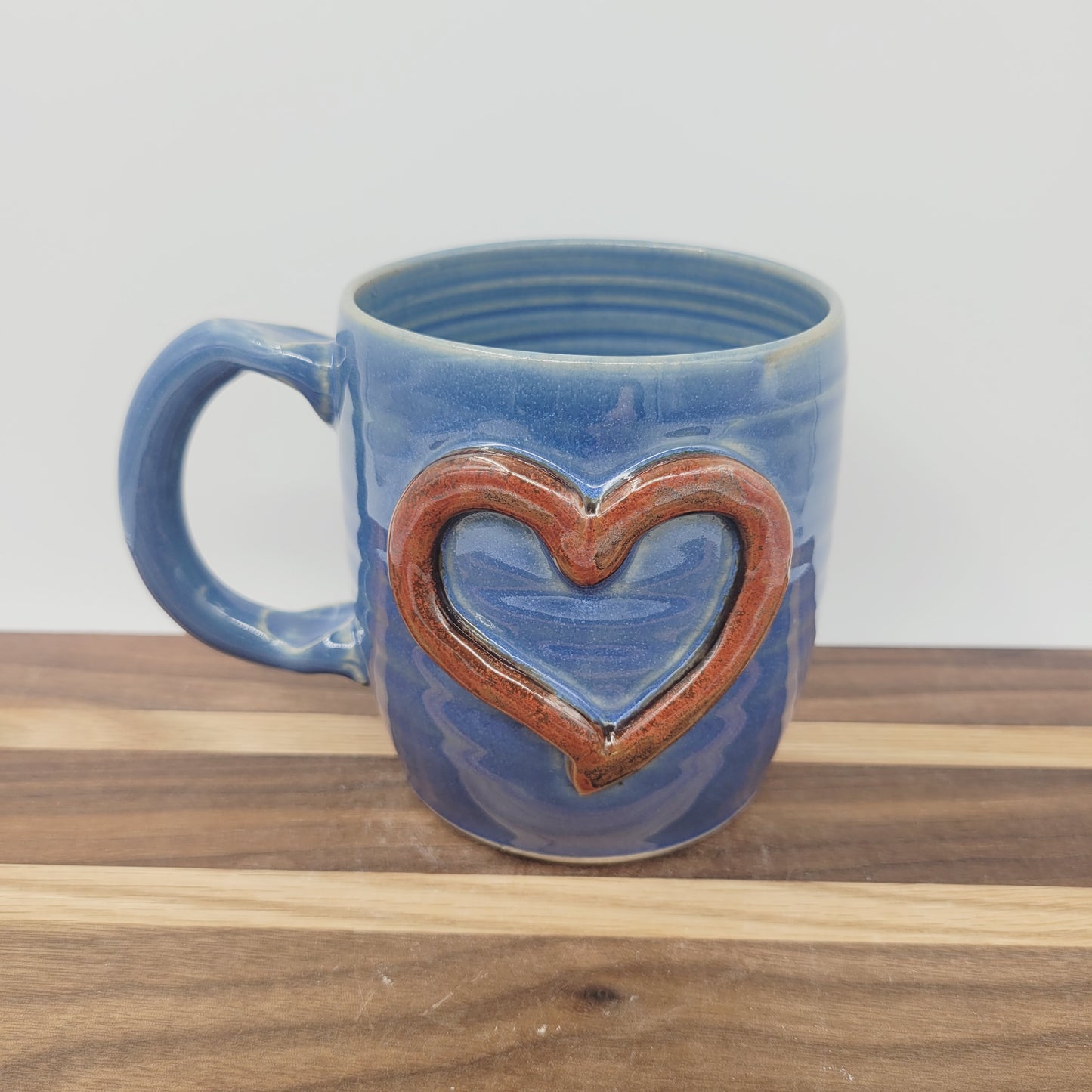 Valentine's Day Heart Mug | Large 16 Oz Coffee Cup | Blue | Handmade Stoneware Pottery