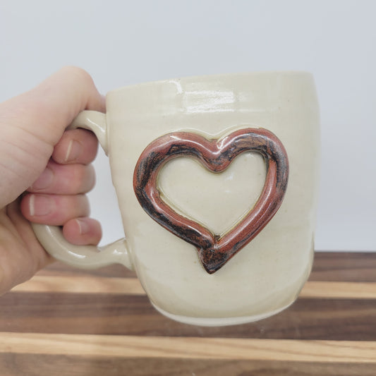 Love Coffee Cup | Big Heart Mug | Handmade Ceramic Pottery | Cream