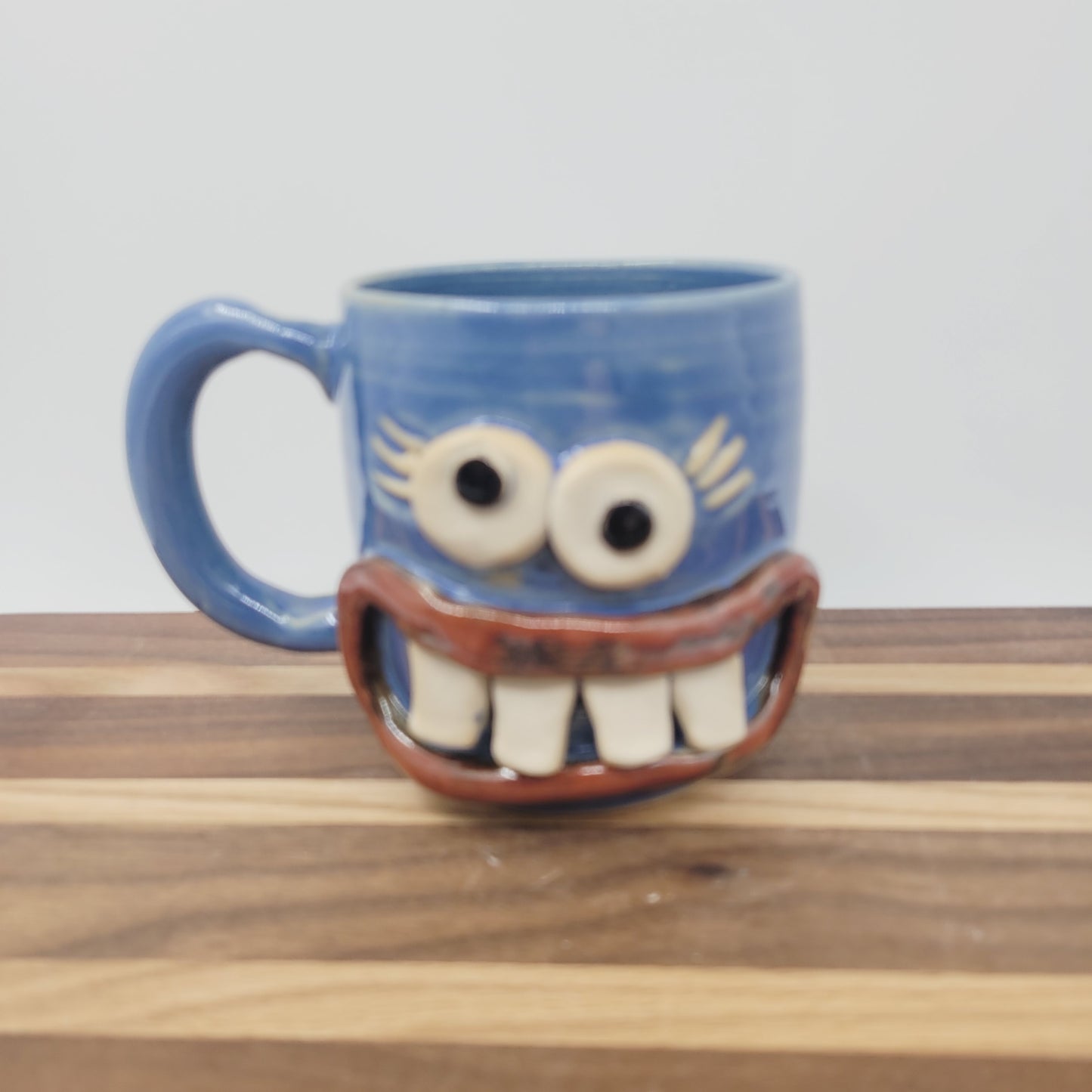MONDAY Morning Mug | Funny Face Coffee Cup | 12 OZ Blue | Unique Handmade Stoneware Pottery