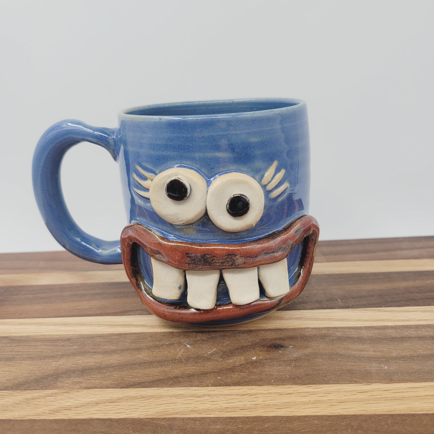 MONDAY Morning Mug | Funny Face Coffee Cup | 12 OZ Blue | Unique Handmade Stoneware Pottery